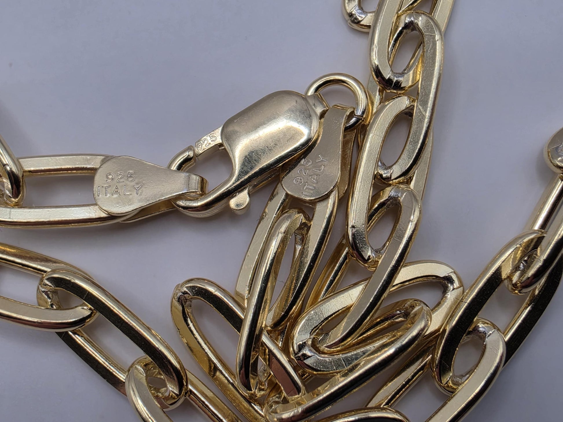 Gold Plated 925 Sterling Silver Paperclip Chain Necklace 20 Inch 5.75mm 24.3 Grams Wide Oval Link Carabiner Statement Gift