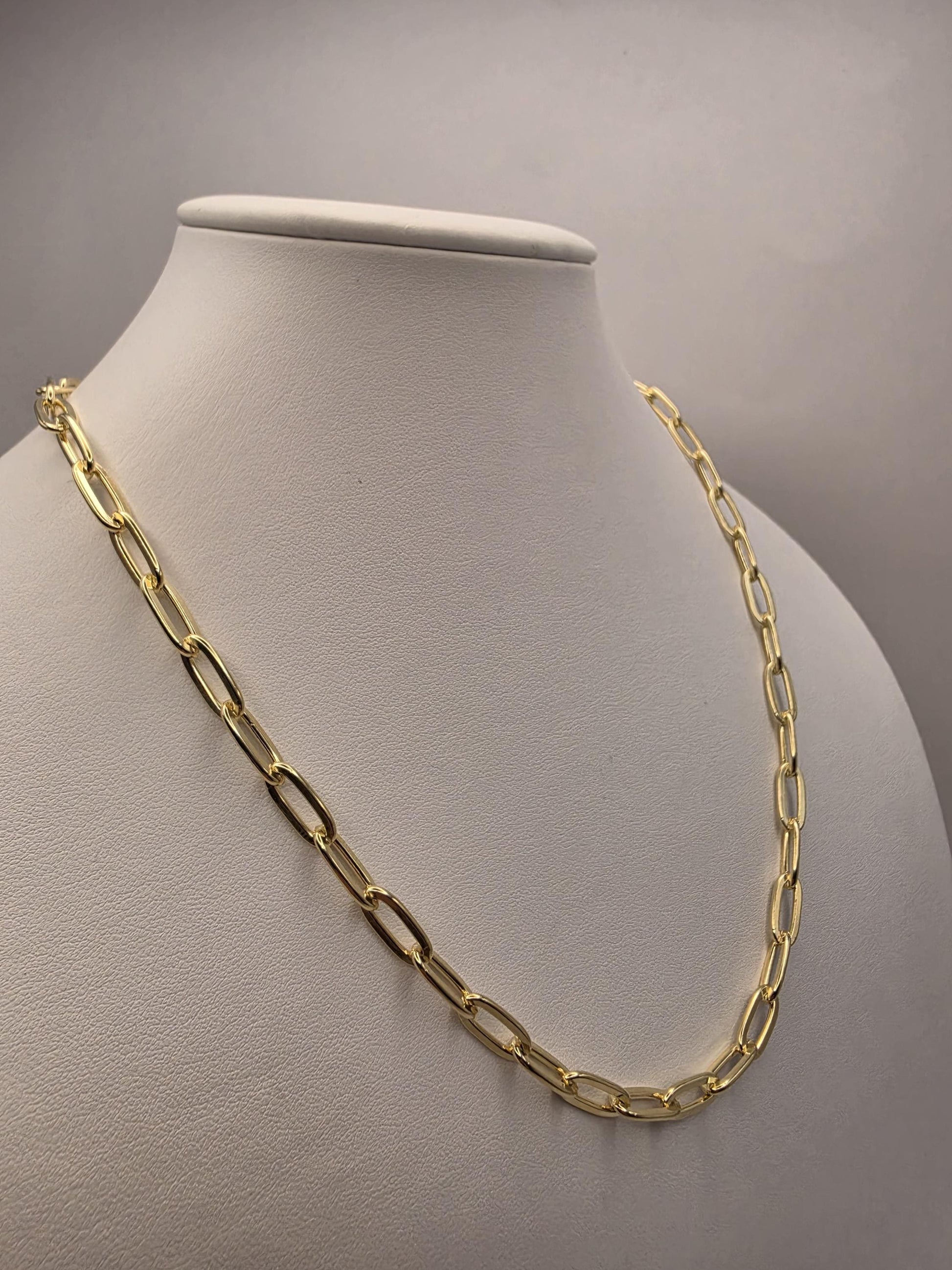 Gold Plated 925 Sterling Silver Paperclip Chain Necklace 20 Inch 5.75mm 24.3 Grams Wide Oval Link Carabiner Statement Gift