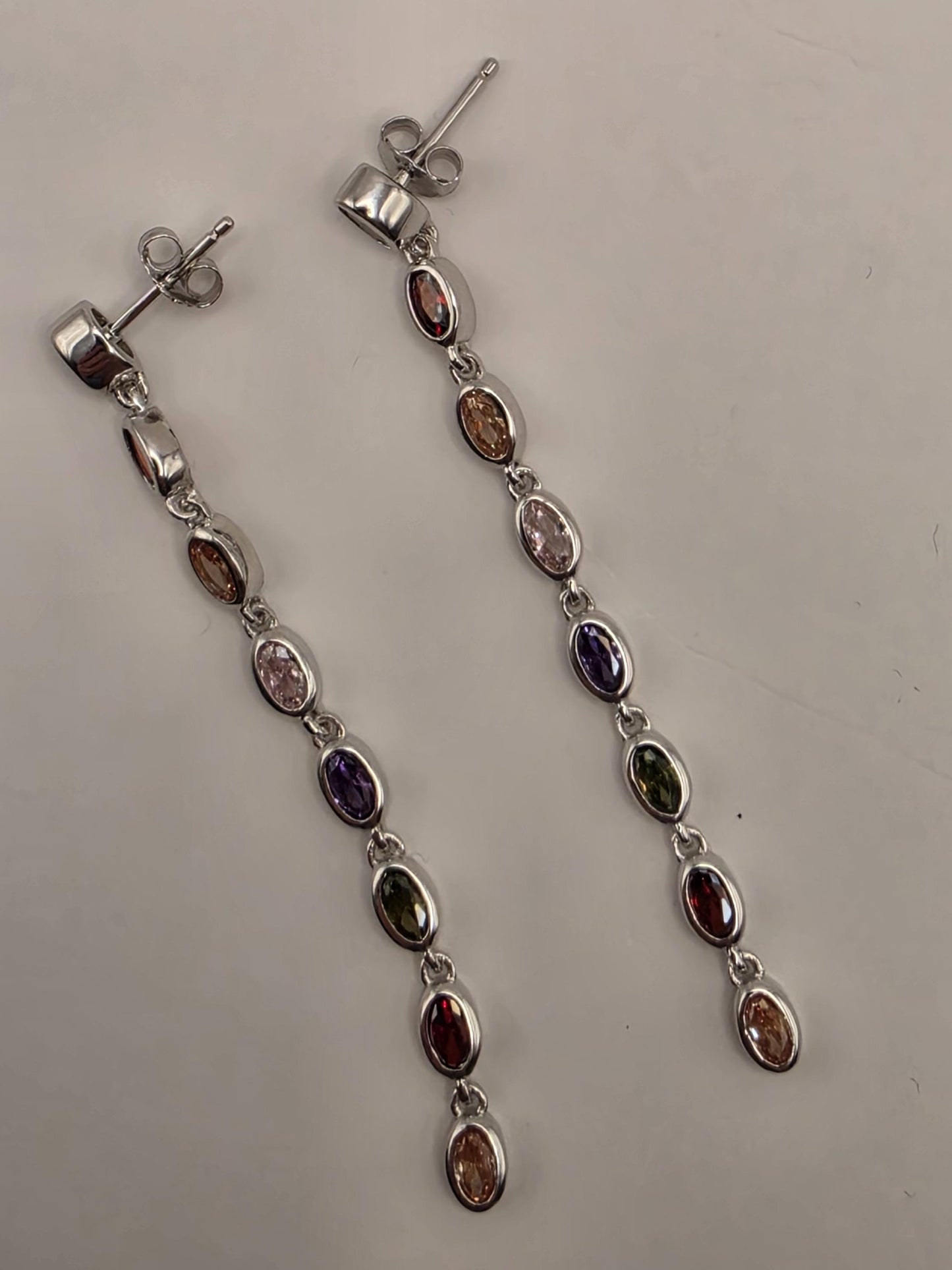 Genuine Rainbow Multigemstone Drop Earrings Solid 925 Sterling Silver 2.5 Inch Garnet Citrine Topaz Amethyst Peridot Gift