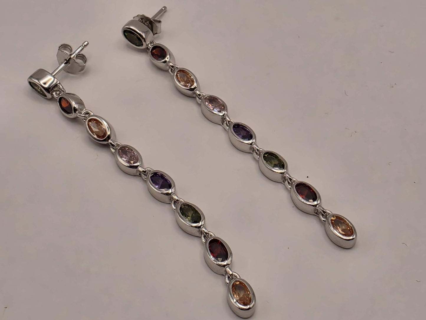 Genuine Rainbow Multigemstone Drop Earrings Solid 925 Sterling Silver 2.5 Inch Garnet Citrine Topaz Amethyst Peridot Gift