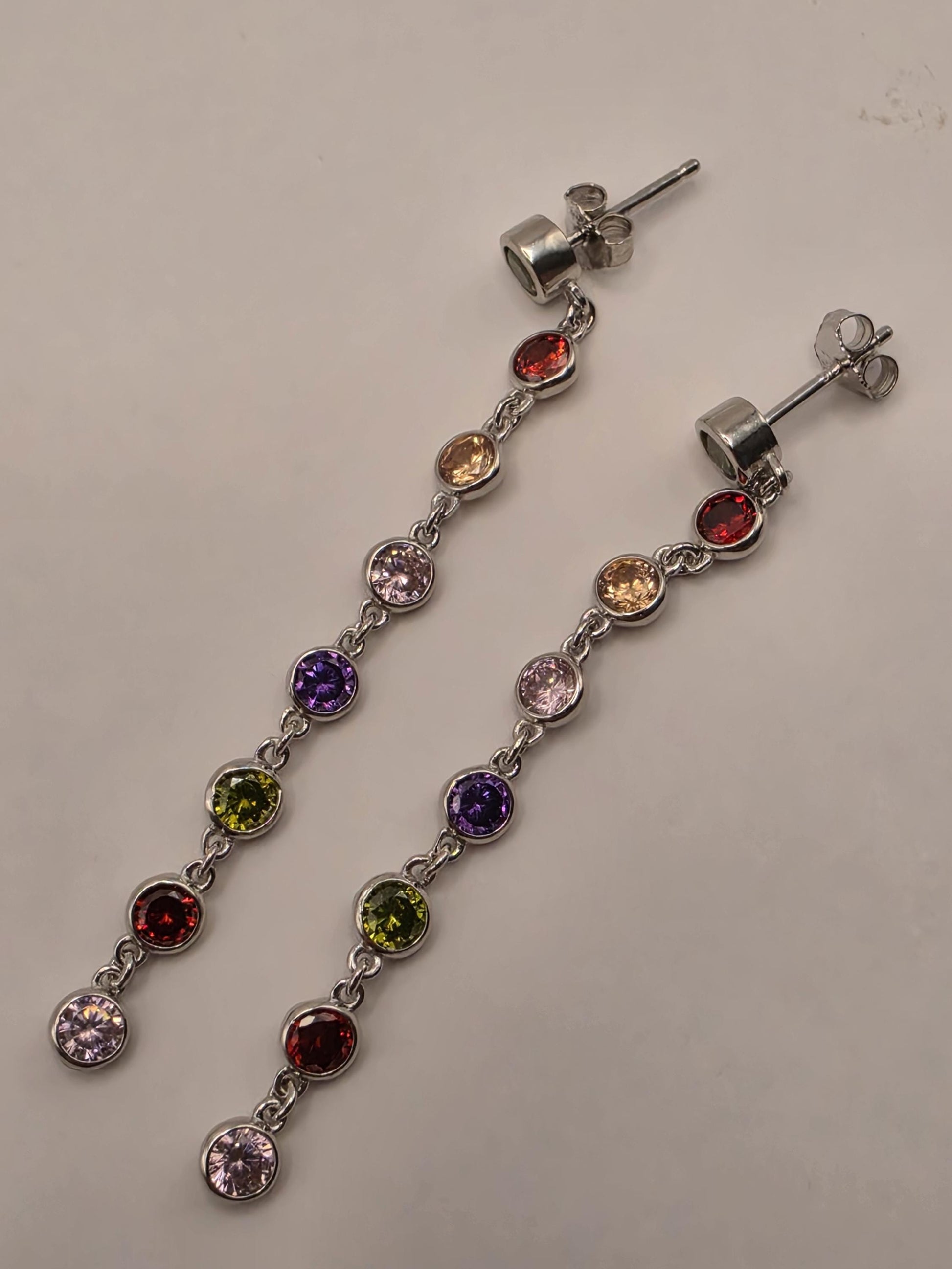 Genuine Rainbow Multigemstone Drop Earrings Solid 925 Sterling Silver 2.5 Inch Round Garnet Citrine Topaz Amethyst Peridot Gift