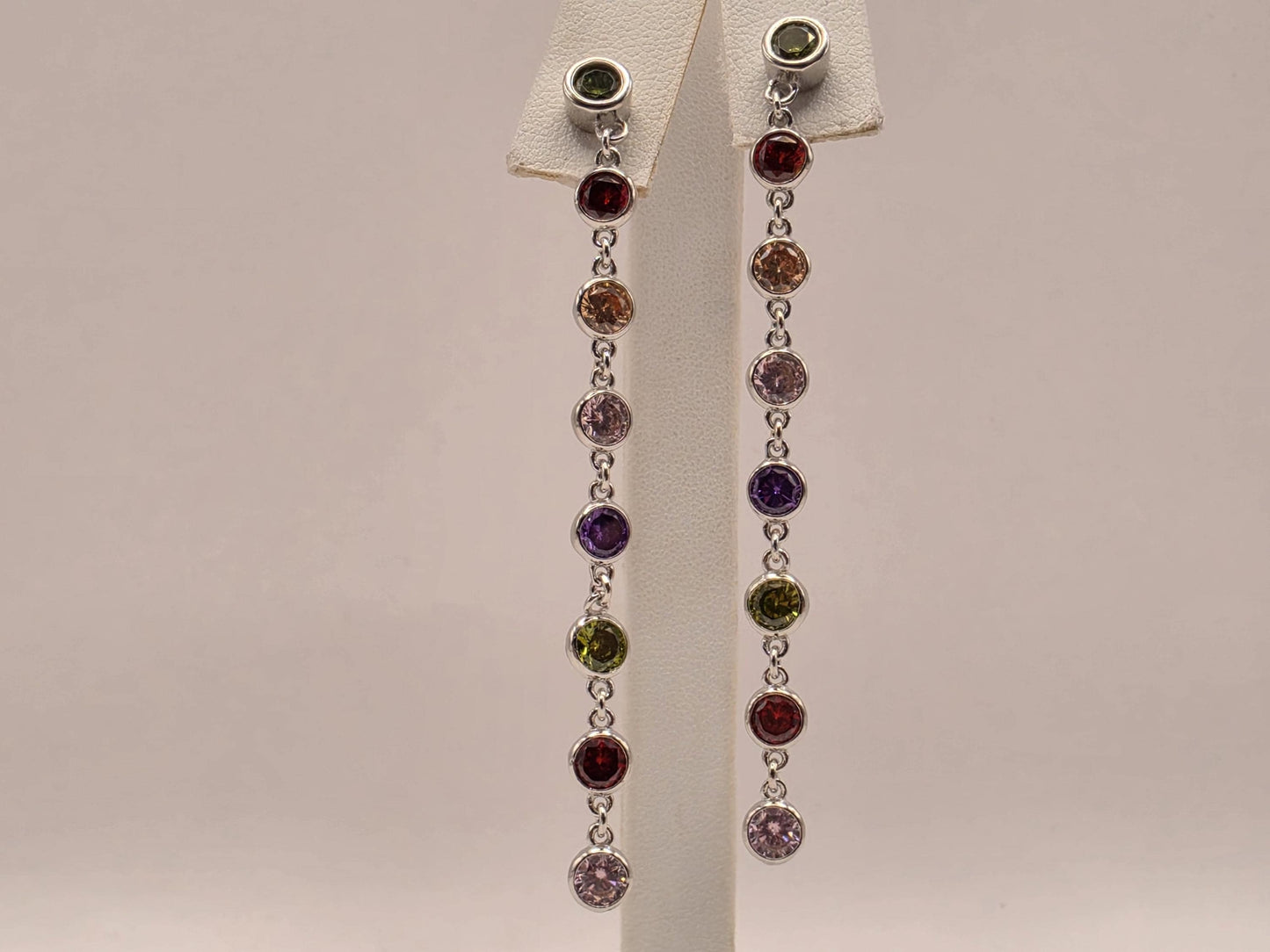 Genuine Rainbow Multigemstone Drop Earrings Solid 925 Sterling Silver 2.5 Inch Round Garnet Citrine Topaz Amethyst Peridot Gift