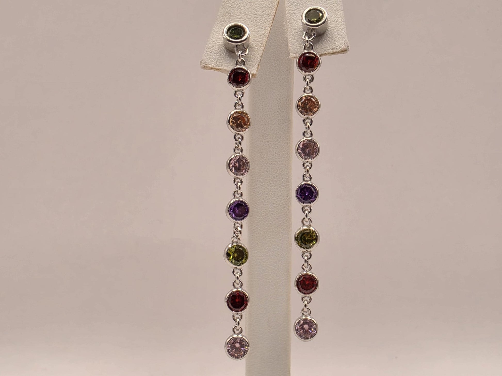 Genuine Rainbow Multigemstone Drop Earrings Solid 925 Sterling Silver 2.5 Inch Round Garnet Citrine Topaz Amethyst Peridot Gift