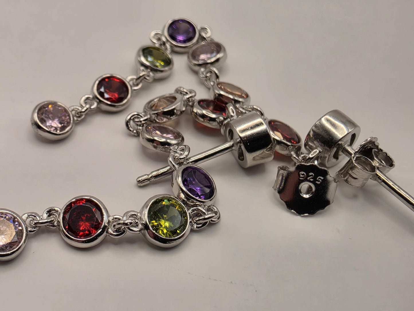 Genuine Rainbow Multigemstone Drop Earrings Solid 925 Sterling Silver 2.5 Inch Round Garnet Citrine Topaz Amethyst Peridot Gift