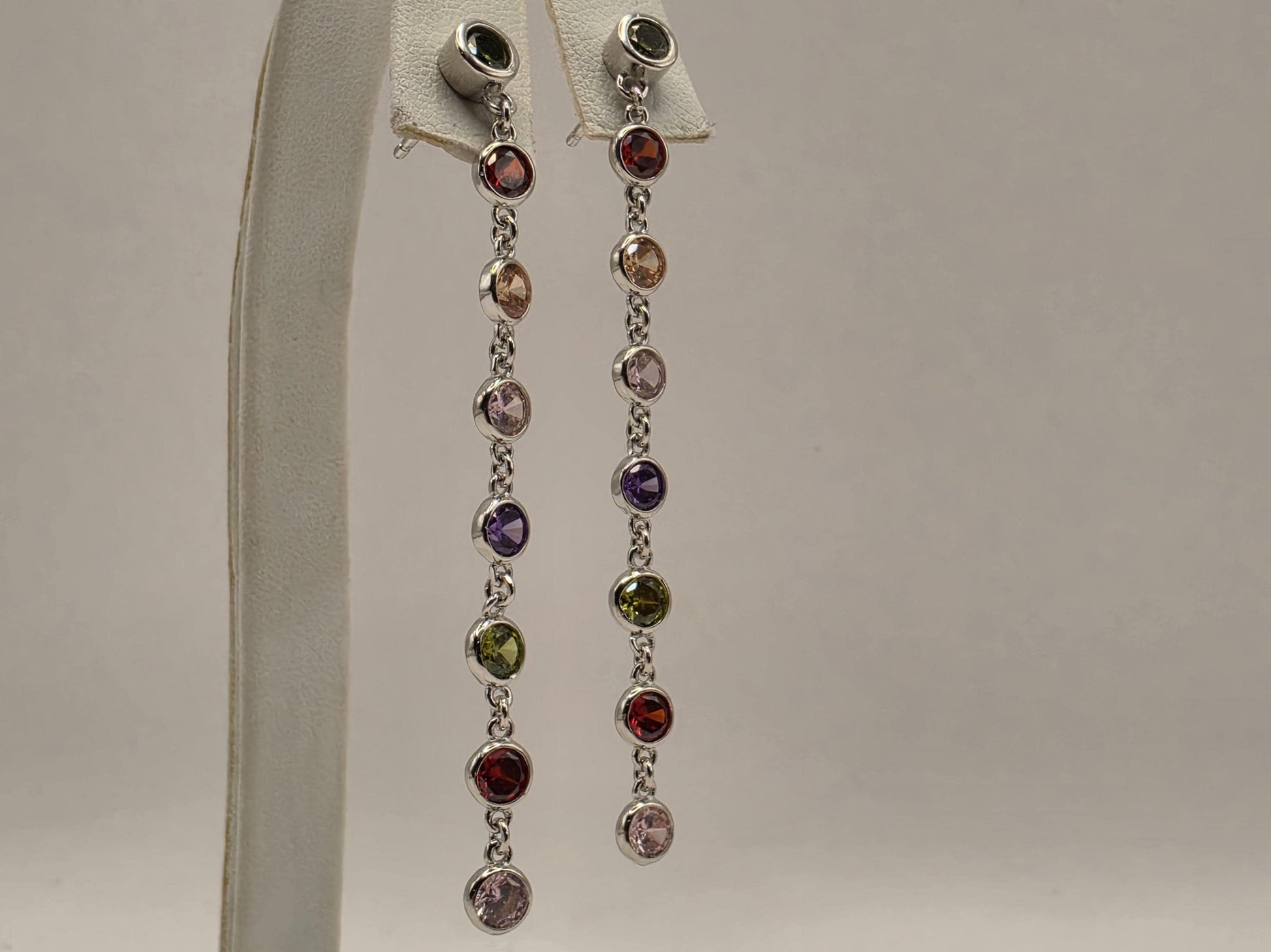 Genuine Rainbow Multigemstone Drop Earrings Solid 925 Sterling Silver 2.5 Inch Round Garnet Citrine Topaz Amethyst Peridot Gift