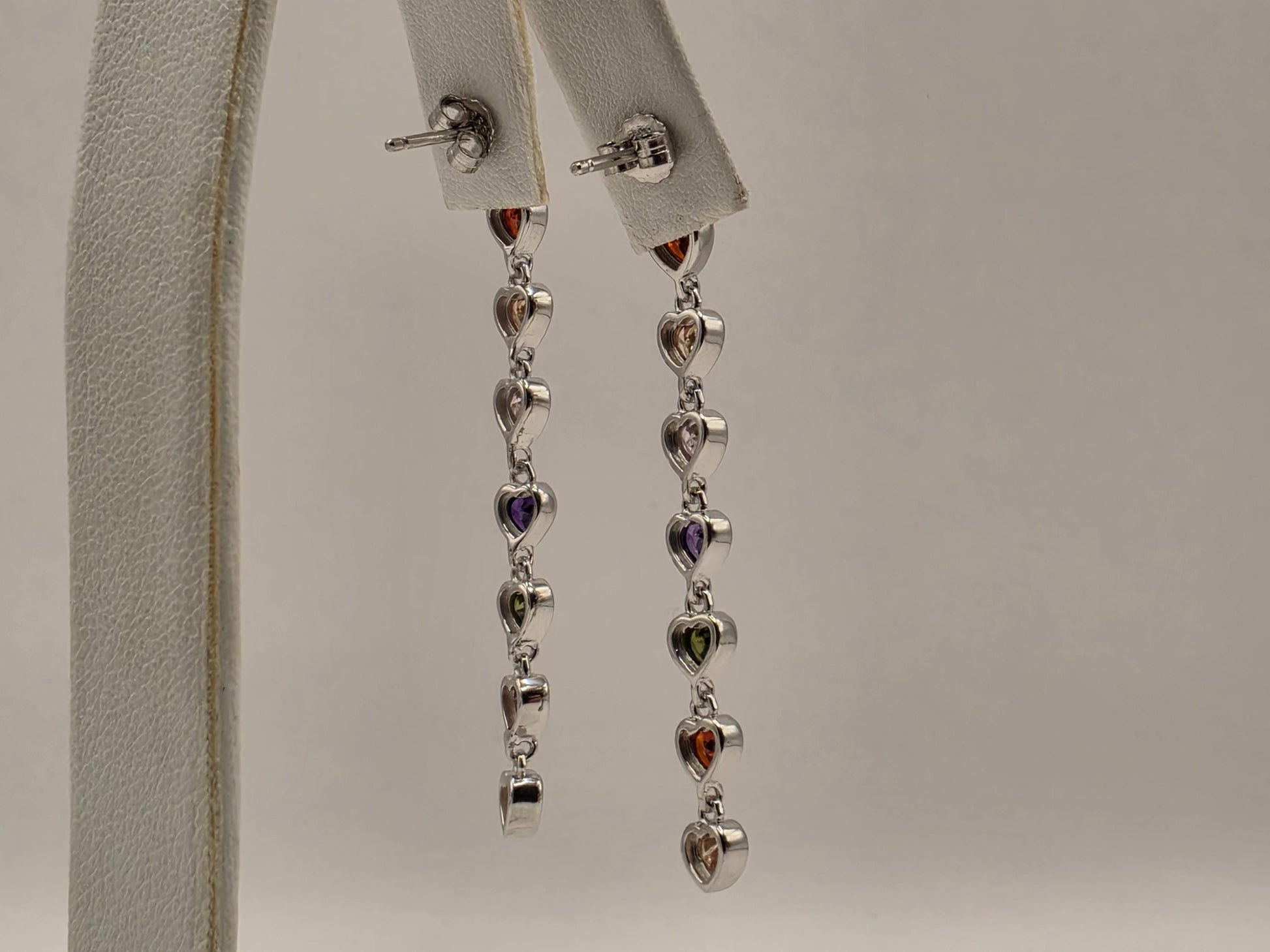 Genuine Rainbow Heart Gemstone Drop Earrings Solid 925 Sterling Silver 2.5 Inch Garnet Citrine Topaz Amethyst Peridot Gift