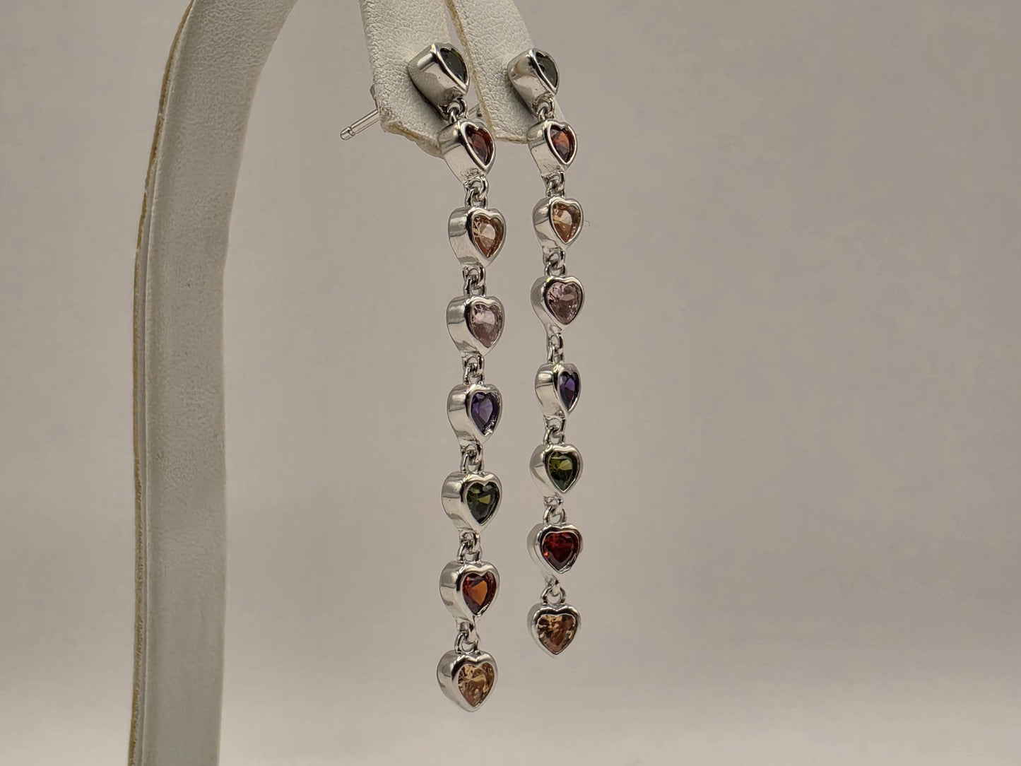 Genuine Rainbow Heart Gemstone Drop Earrings Solid 925 Sterling Silver 2.5 Inch Garnet Citrine Topaz Amethyst Peridot Gift