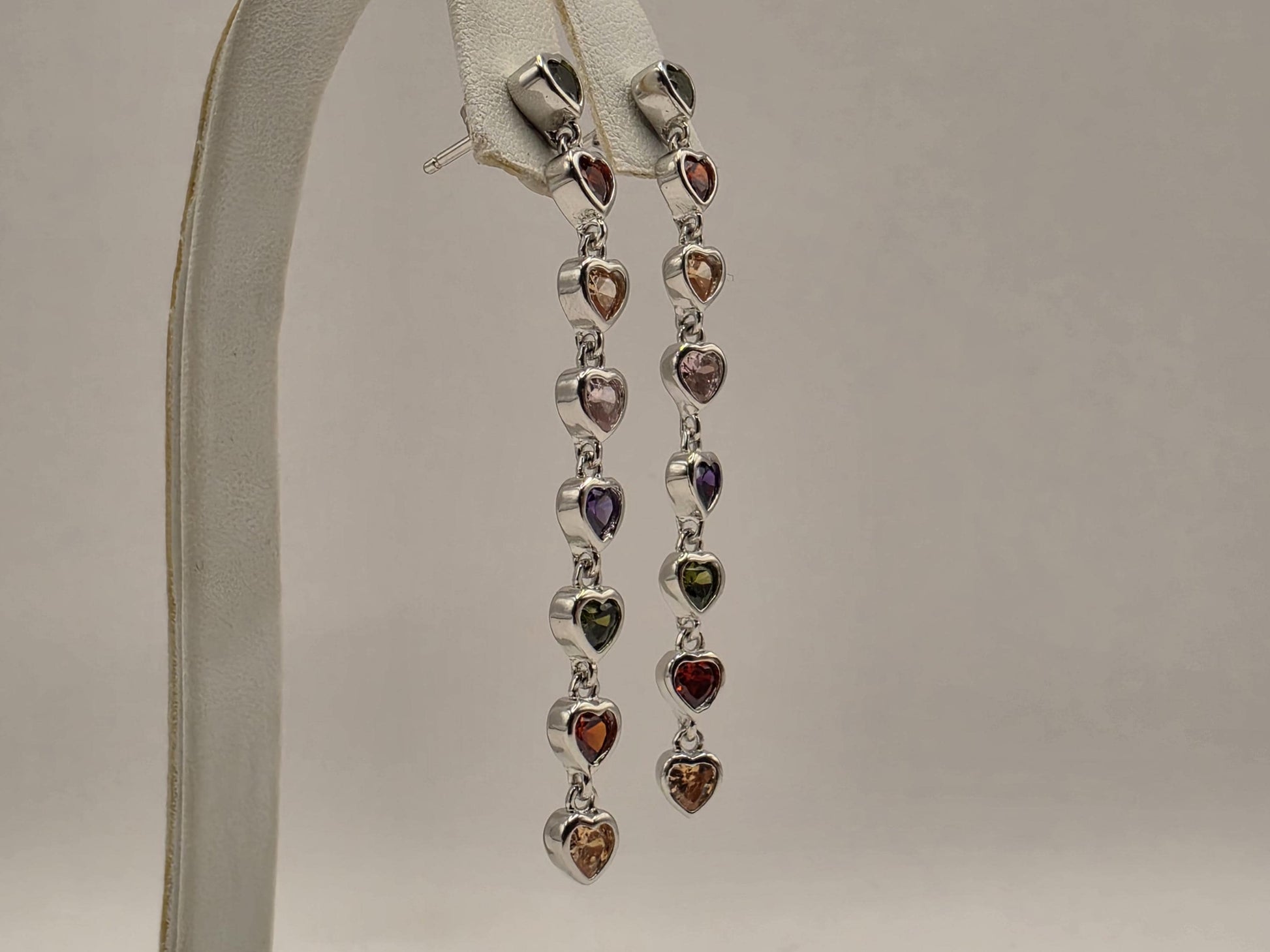 Genuine Rainbow Heart Gemstone Drop Earrings Solid 925 Sterling Silver 2.5 Inch Garnet Citrine Topaz Amethyst Peridot Gift