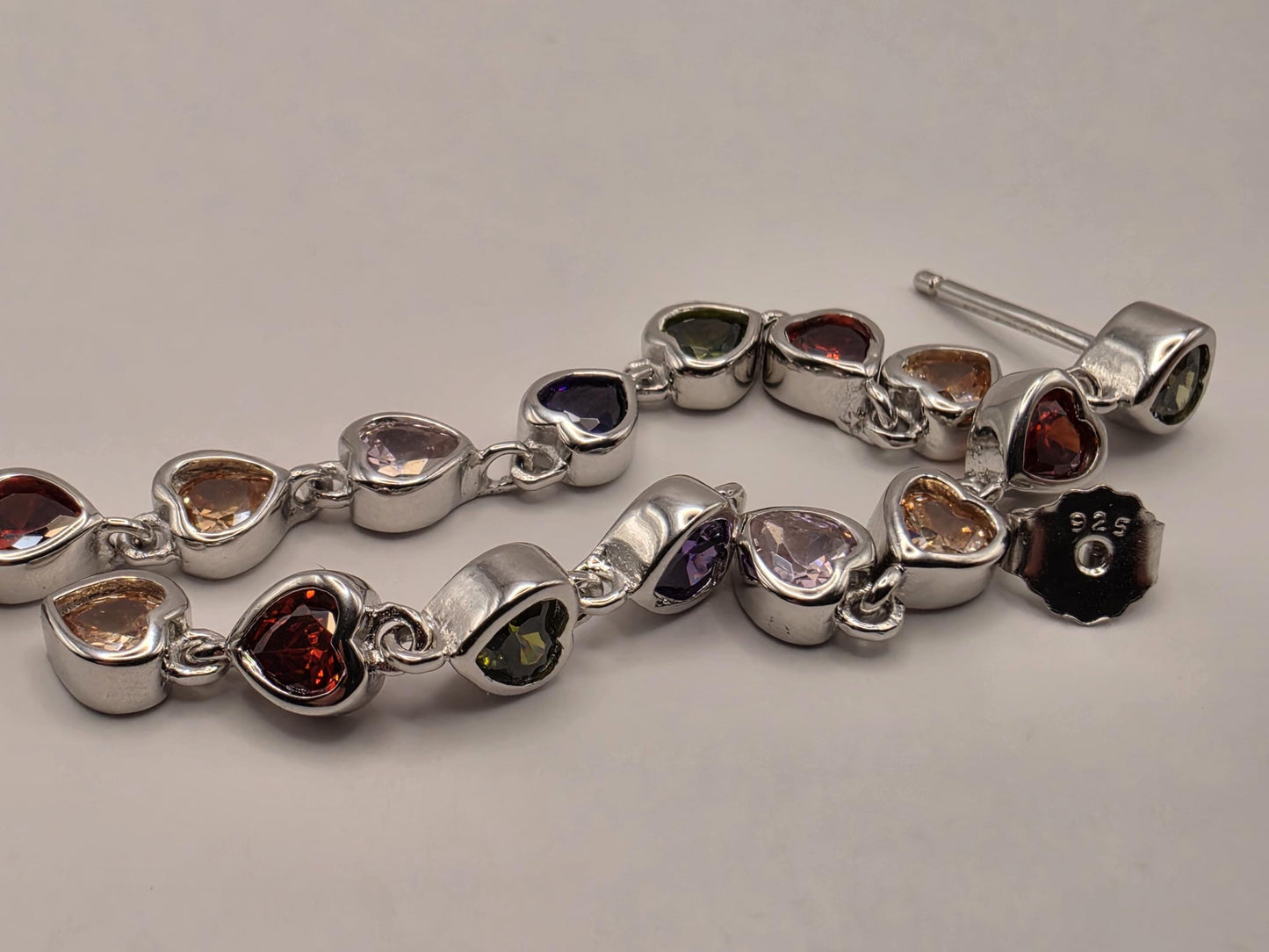 Genuine Rainbow Heart Gemstone Drop Earrings Solid 925 Sterling Silver 2.5 Inch Garnet Citrine Topaz Amethyst Peridot Gift