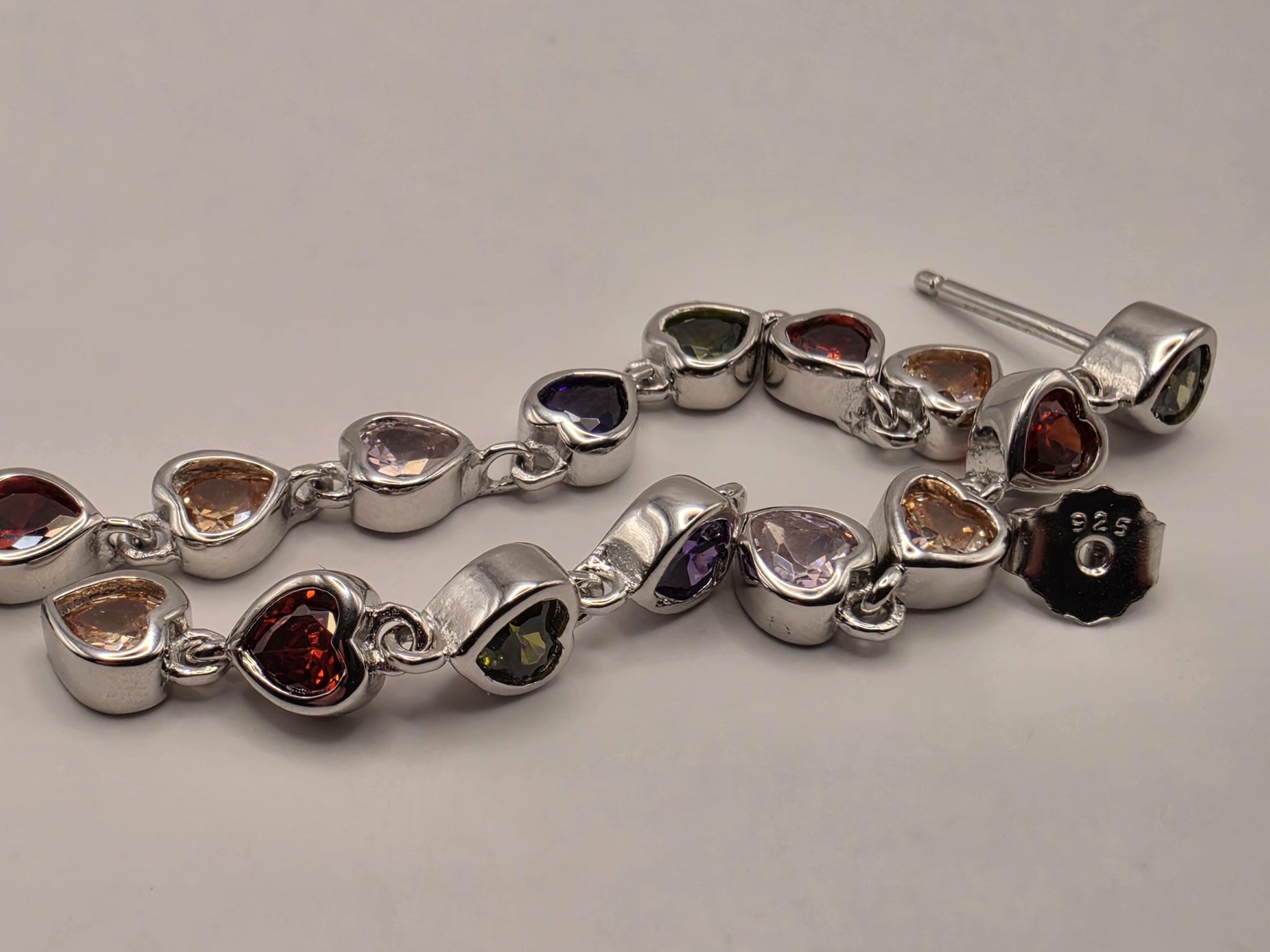 Genuine Rainbow Heart Gemstone Drop Earrings Solid 925 Sterling Silver 2.5 Inch Garnet Citrine Topaz Amethyst Peridot Gift