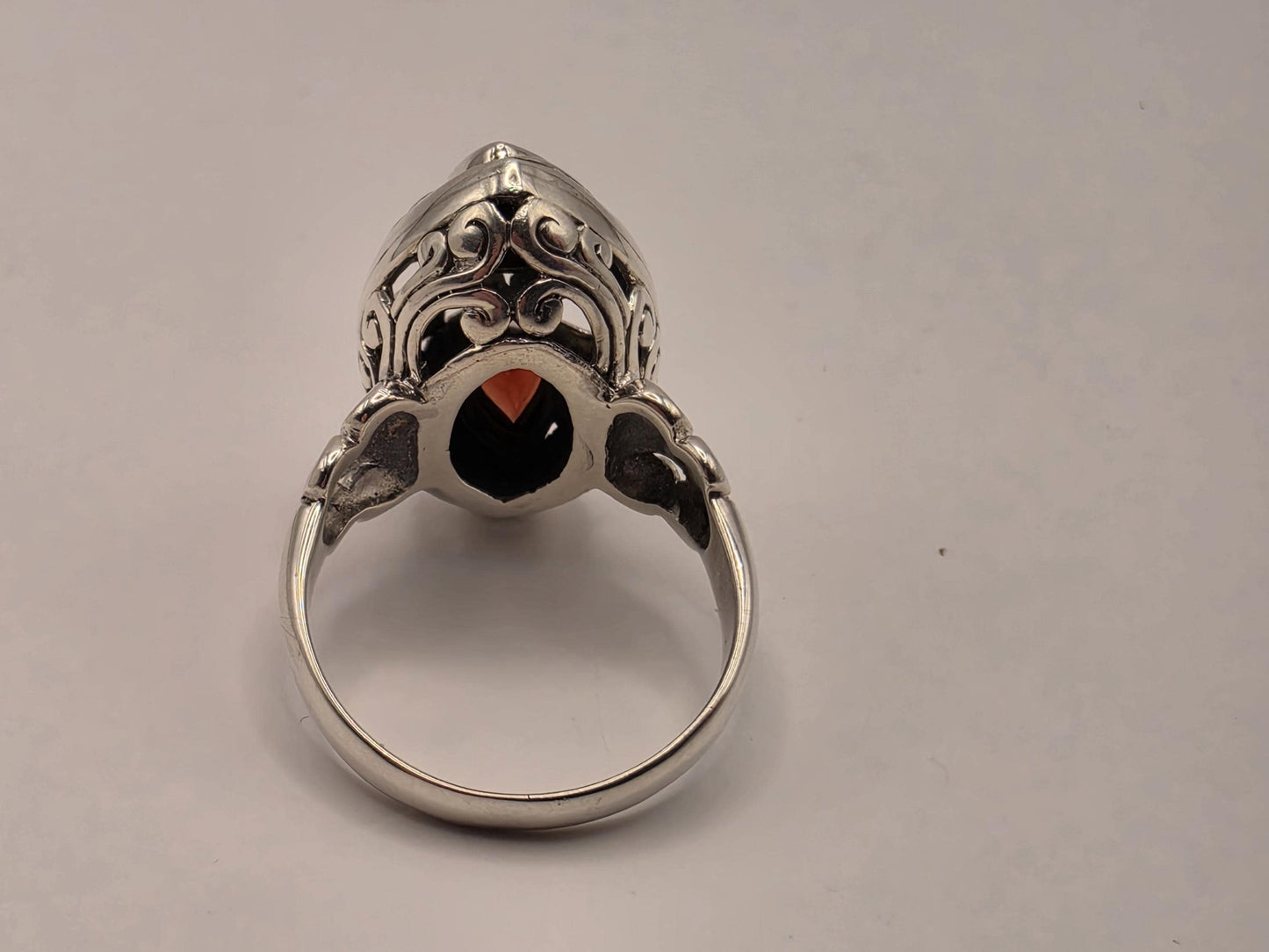 Genuine Garnet Statement Ring Solid 925 Sterling Silver Size 9 Pear and Round Two Stone Bali Scroll January Birthstone Gift