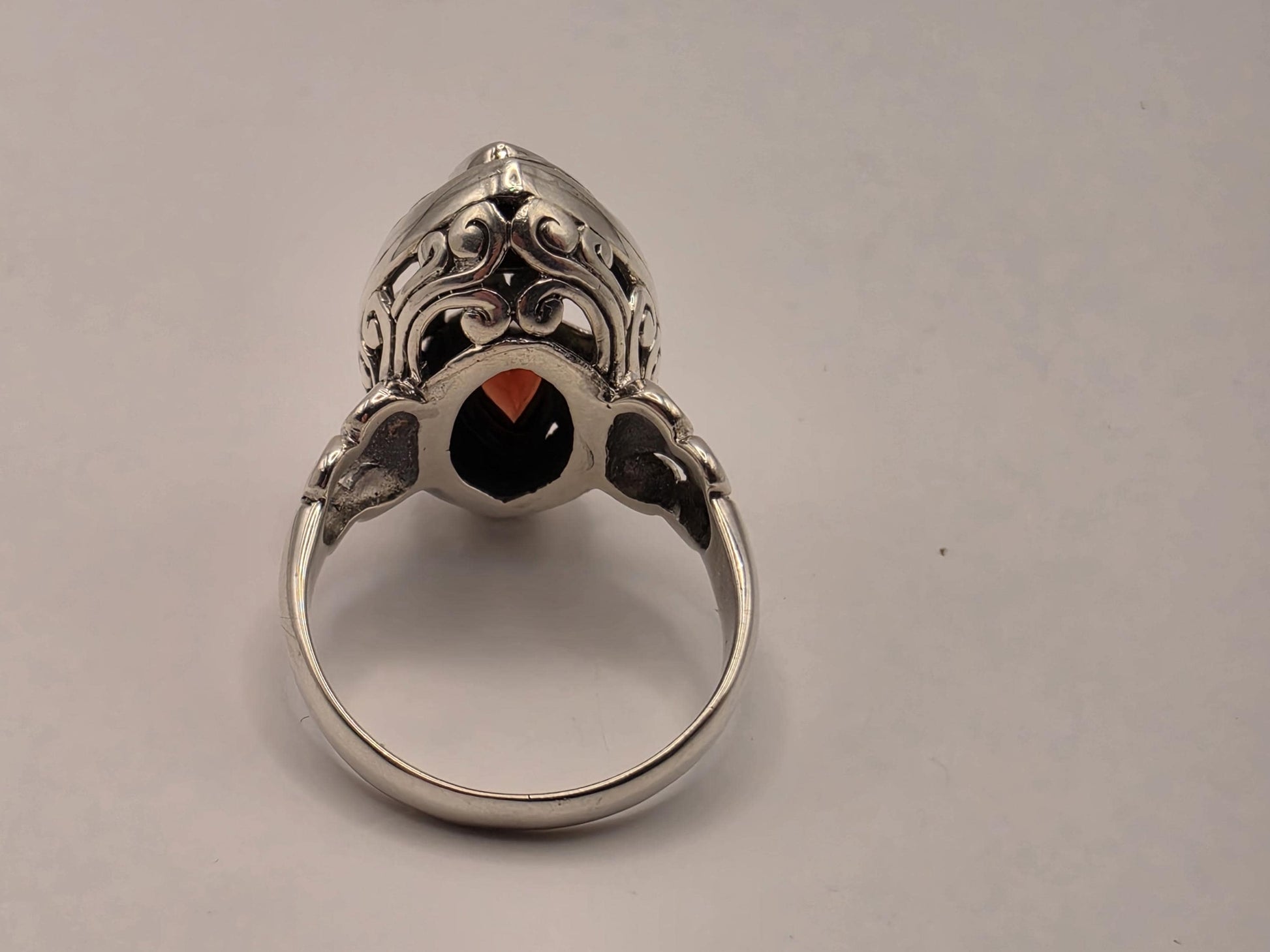Genuine Garnet Statement Ring Solid 925 Sterling Silver Size 9 Pear and Round Two Stone Bali Scroll January Birthstone Gift