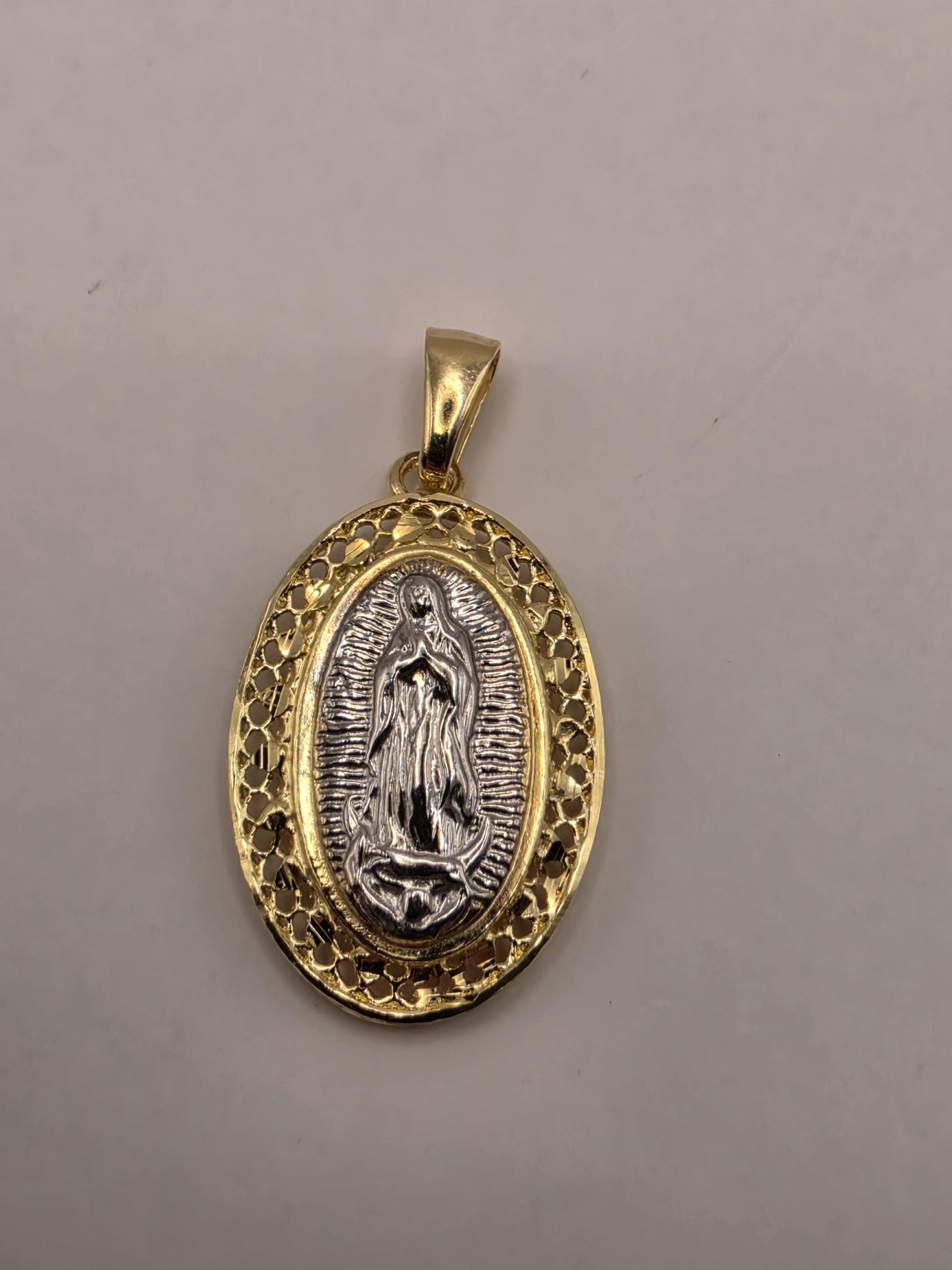 Our Lady of Guadalupe Pendant Gold Plated 925 Sterling Silver 1 x .625 Inch Two Tone Oval Catholic Religious Jewelry Gift