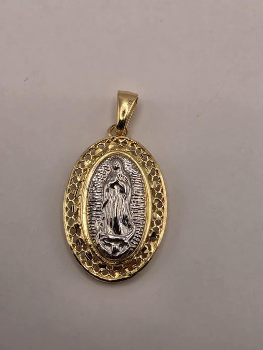 Our Lady of Guadalupe Pendant Gold Plated 925 Sterling Silver 1 x .625 Inch Two Tone Oval Catholic Religious Jewelry Gift