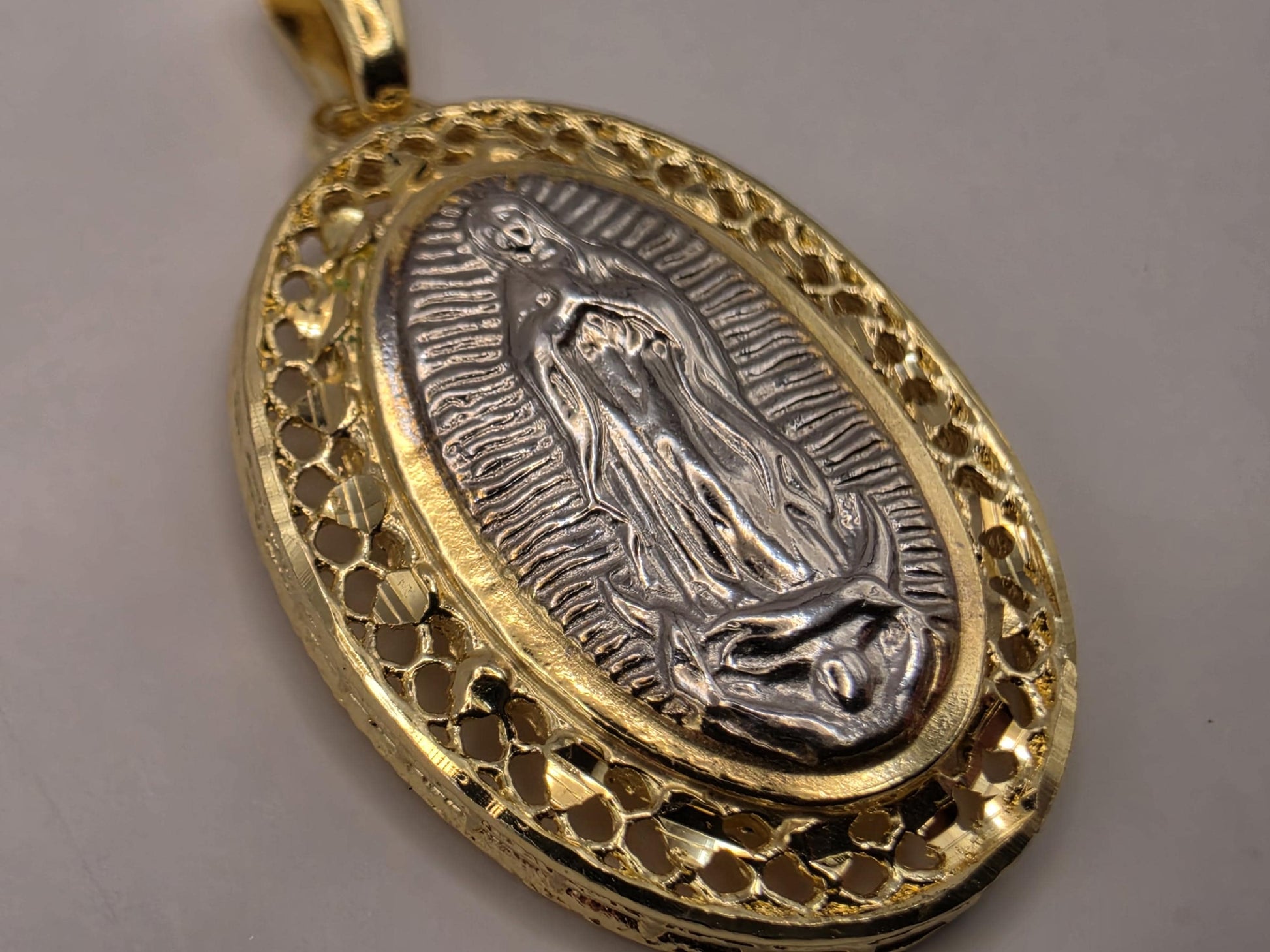 Our Lady of Guadalupe Pendant Gold Plated 925 Sterling Silver 1 x .625 Inch Two Tone Oval Catholic Religious Jewelry Gift