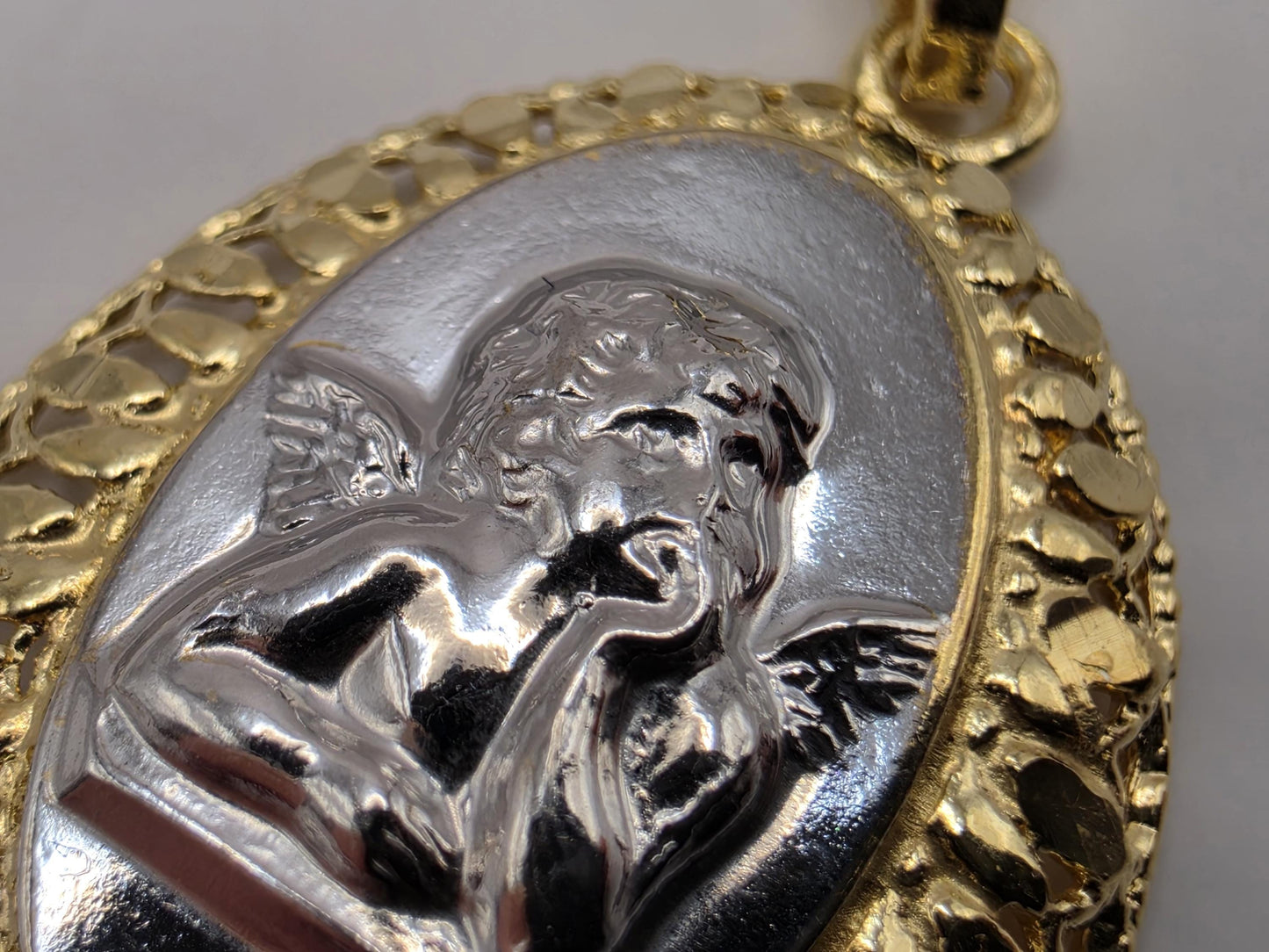 Guardian Angel Medal Pendant Gold Plated 925 Sterling Silver 1 x .75 Inch Two Tone Religious Protection Jewelry Gift