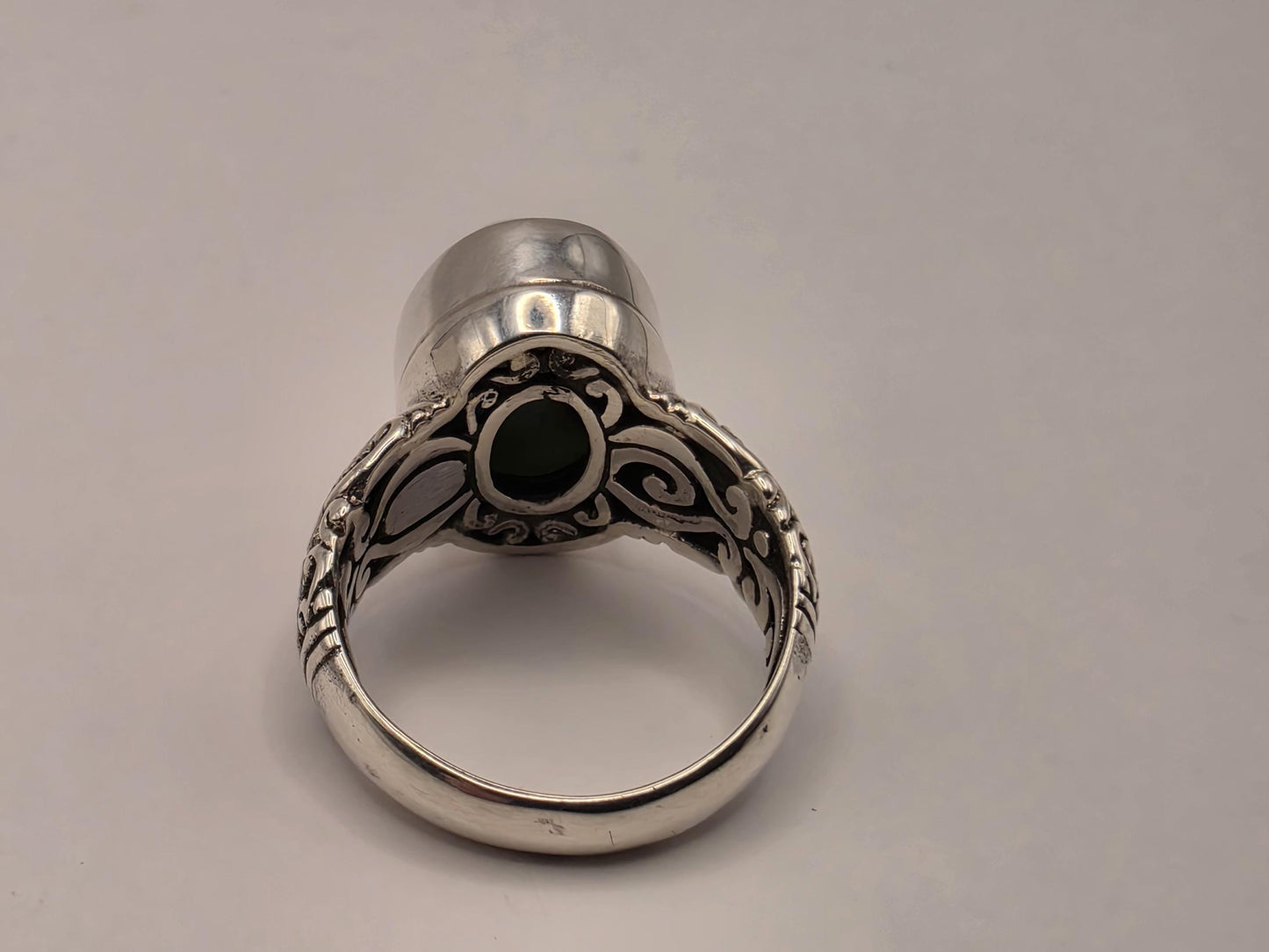 Genuine Turquoise Ring Solid 925 Sterling Silver Size 8 Large Oval Cabochon Bali Scrollwork Southwest Statement Gift