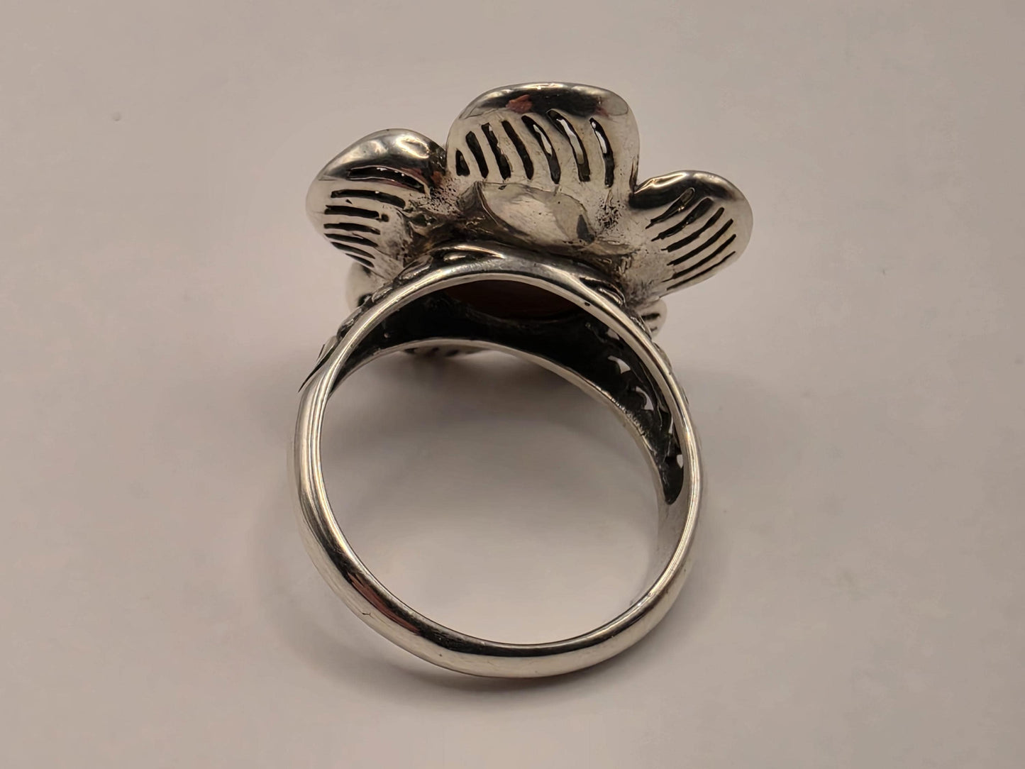 Genuine Freshwater Pearl Flower Ring Solid 925 Sterling Silver Size 8 Large Floral Cabochon Bali Statement Gift