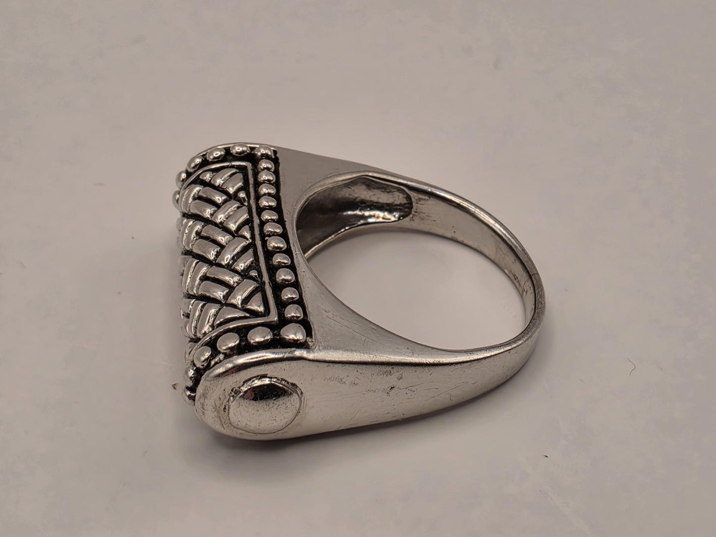 Solid 925 Sterling Silver Woven Bar Ring Size 7 8.5 Grams Bali Basket Cylinder Statement Unisex Jewelry Gift