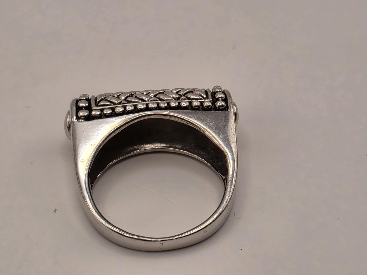 Solid 925 Sterling Silver Woven Bar Ring Size 7 8.5 Grams Bali Basket Cylinder Statement Unisex Jewelry Gift