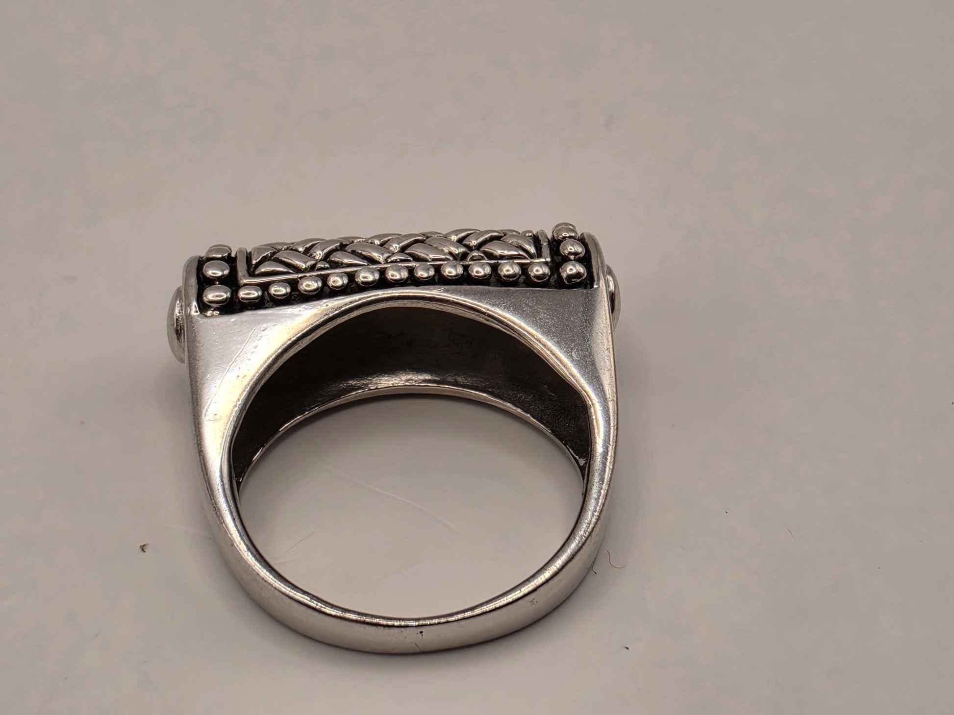 Solid 925 Sterling Silver Woven Bar Ring Size 7 8.5 Grams Bali Basket Cylinder Statement Unisex Jewelry Gift