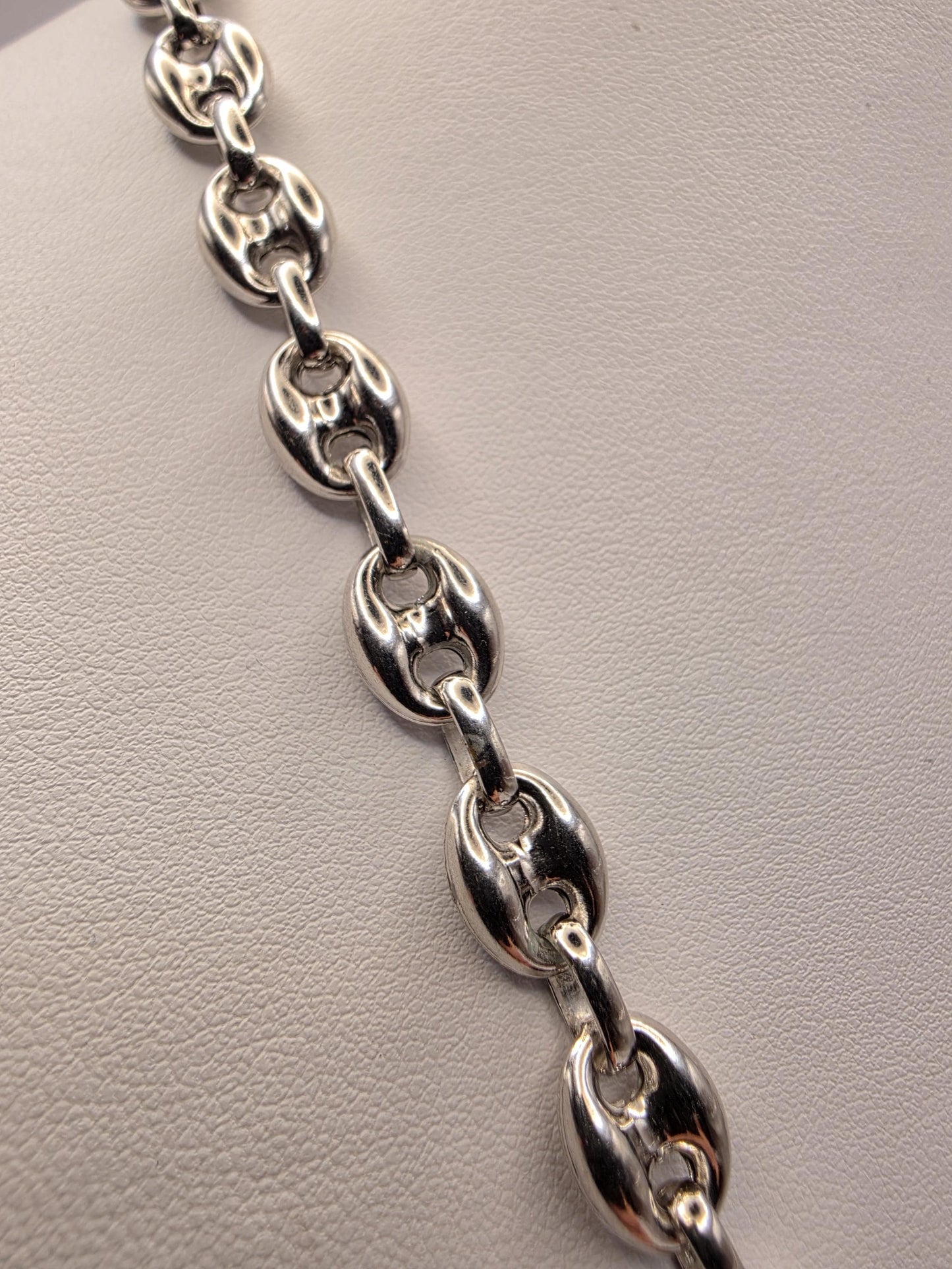 Sterling Silver Puffed Mariner Chain Necklace 22.75 Inch 9mm 34.5 Grams Anchor Link Men's Unisex Statement Gift