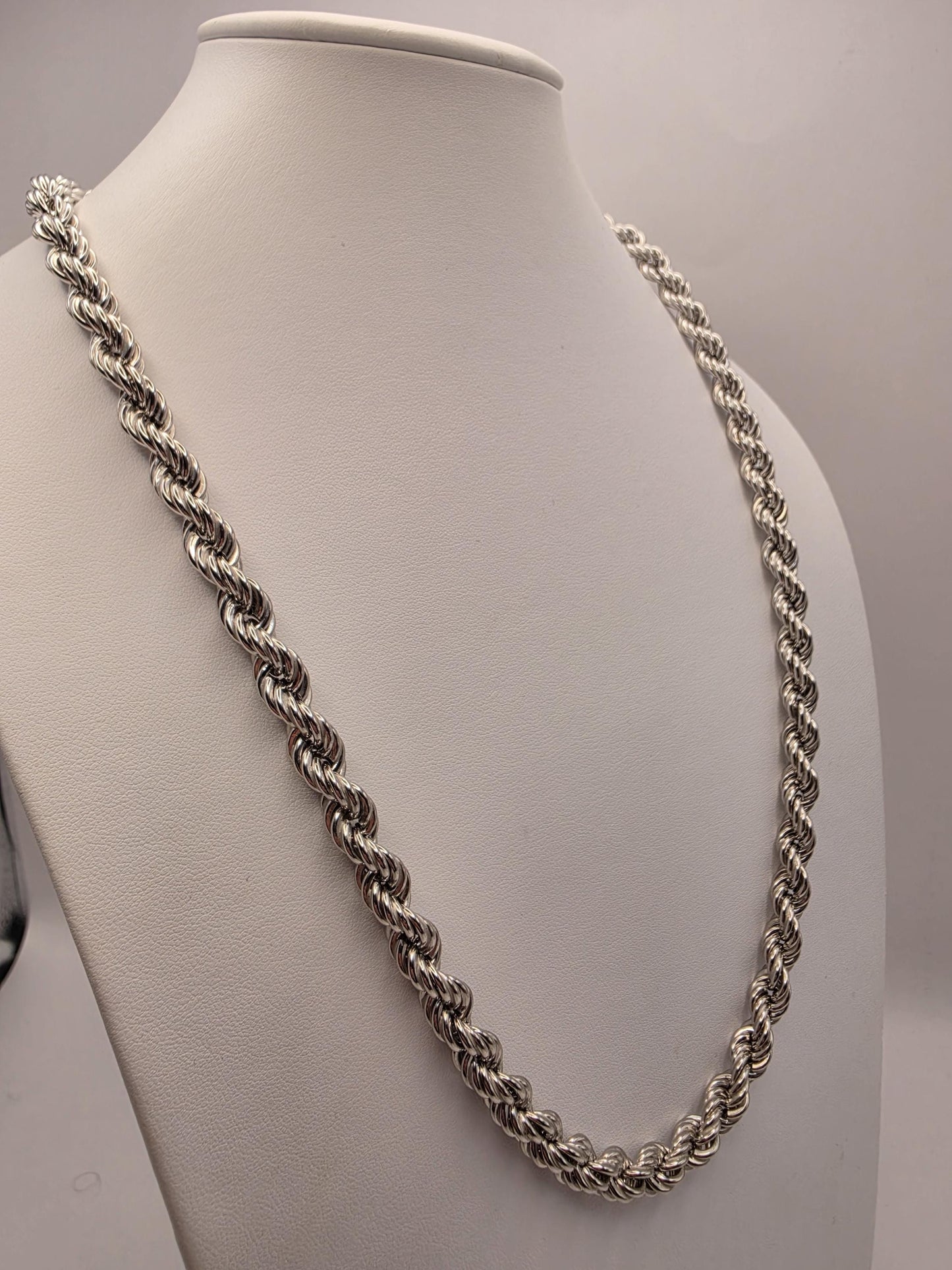 Heavy Sterling Silver Rope Chain Necklace 26 Inch 8mm 53.8 Grams Twisted Men's Unisex Statement Jewelry Gift