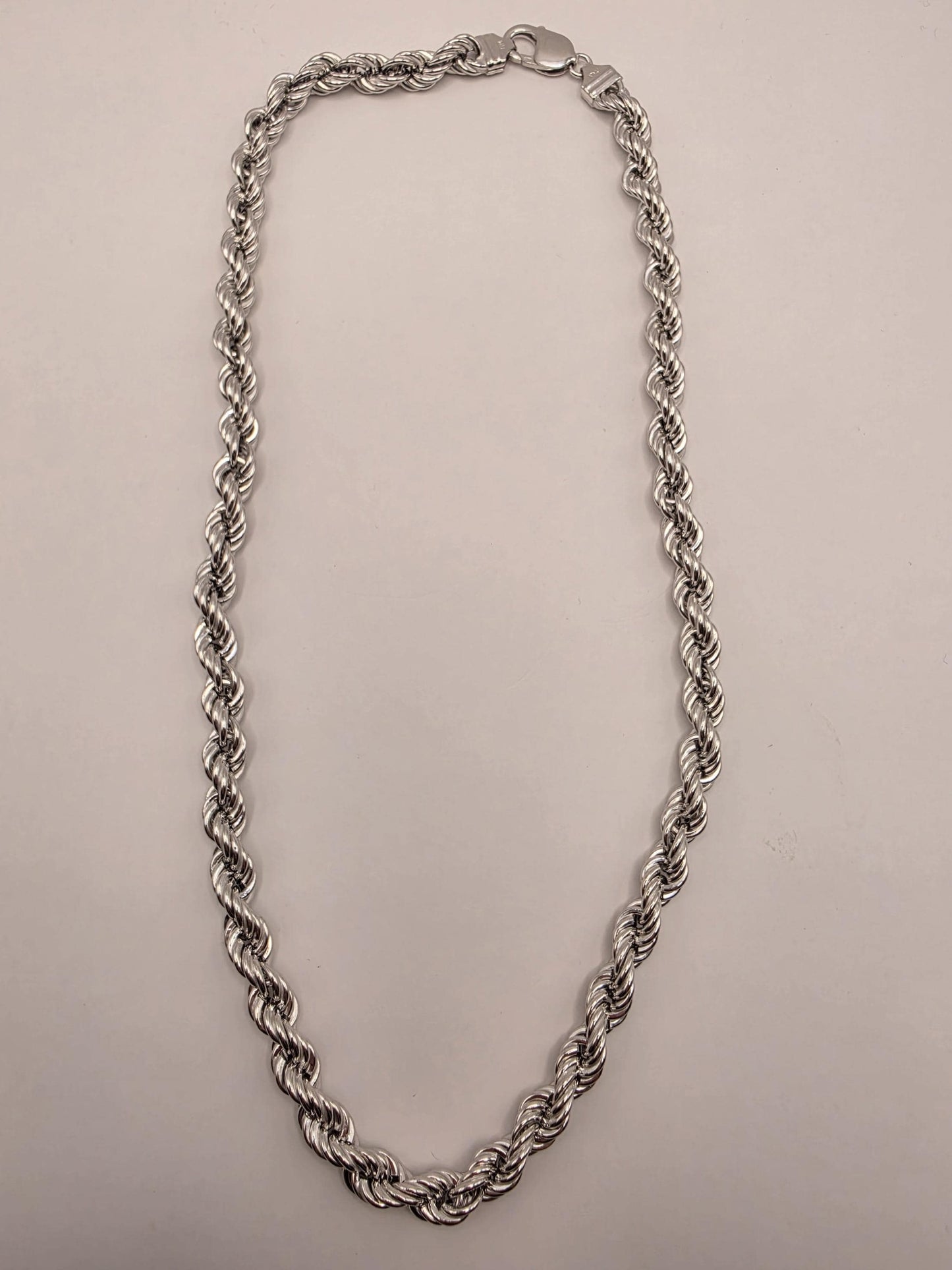 Sterling Silver Rope Chain Necklace 22 Inch 7.5mm 46.4 Grams Heavy Twisted Men's Unisex Statement Jewelry Gift