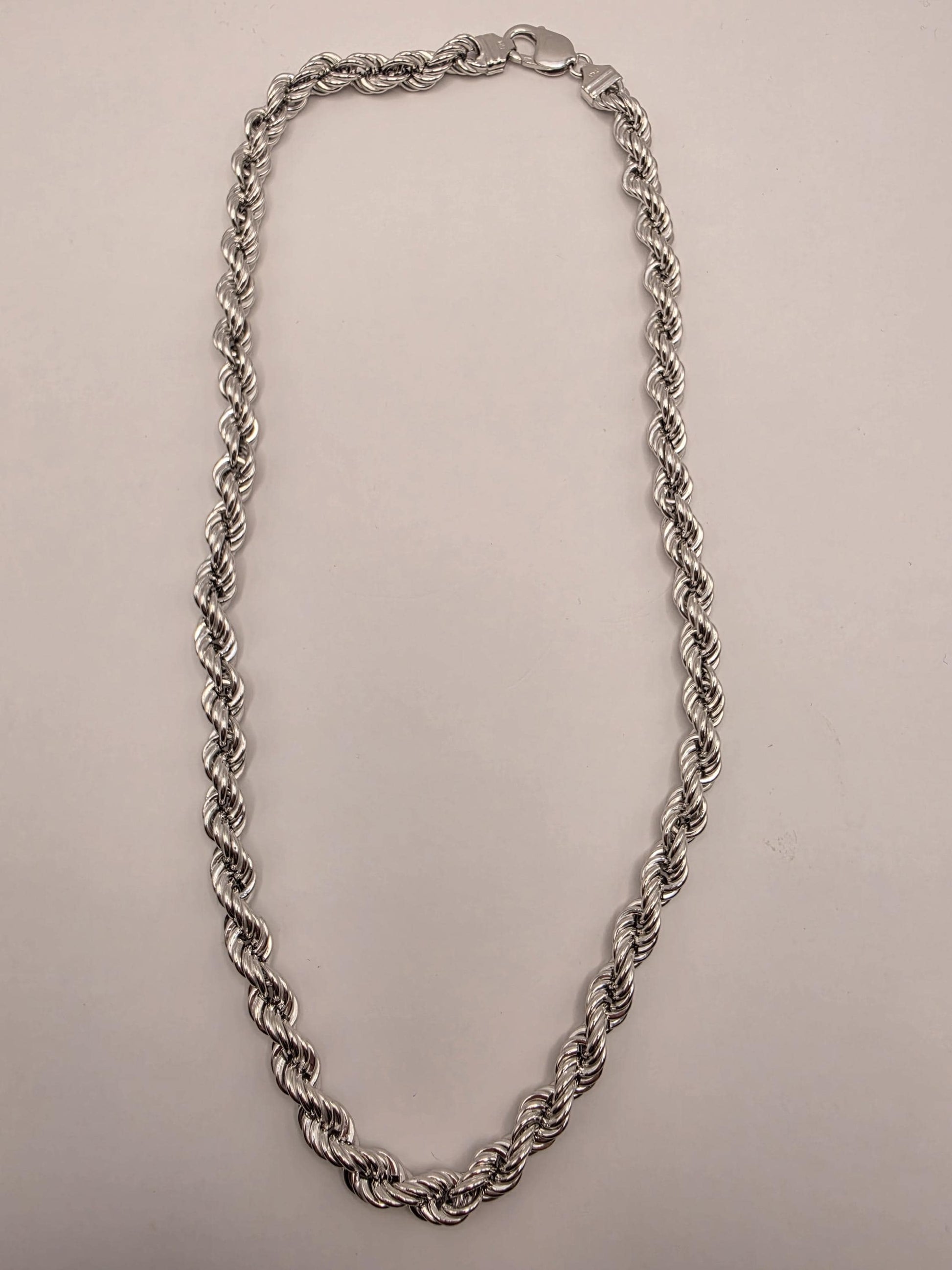 Sterling Silver Rope Chain Necklace 22 Inch 7.5mm 46.4 Grams Heavy Twisted Men's Unisex Statement Jewelry Gift
