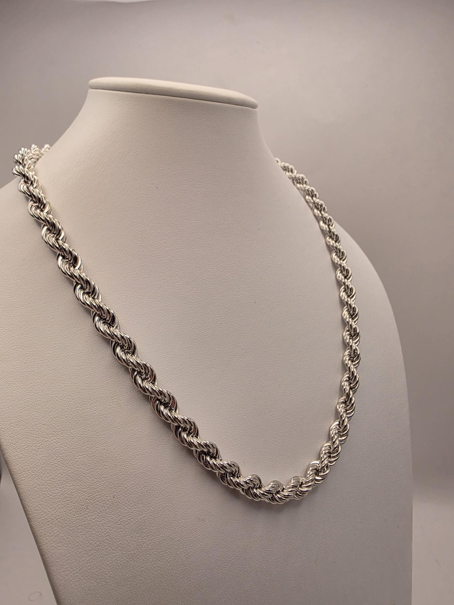 Sterling Silver Rope Chain Necklace 22 Inch 7.5mm 46.4 Grams Heavy Twisted Men's Unisex Statement Jewelry Gift