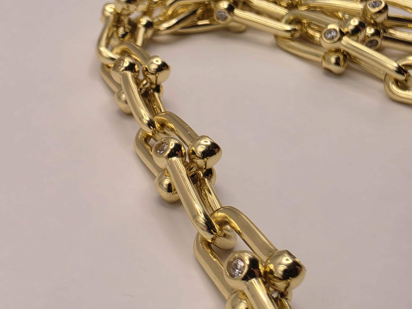 Gold Plated Sterling Silver Barbell Paperclip Necklace 18 Inch 6.5mm 43.1 Grams Cubic Zirconia Hardware Statement Gift