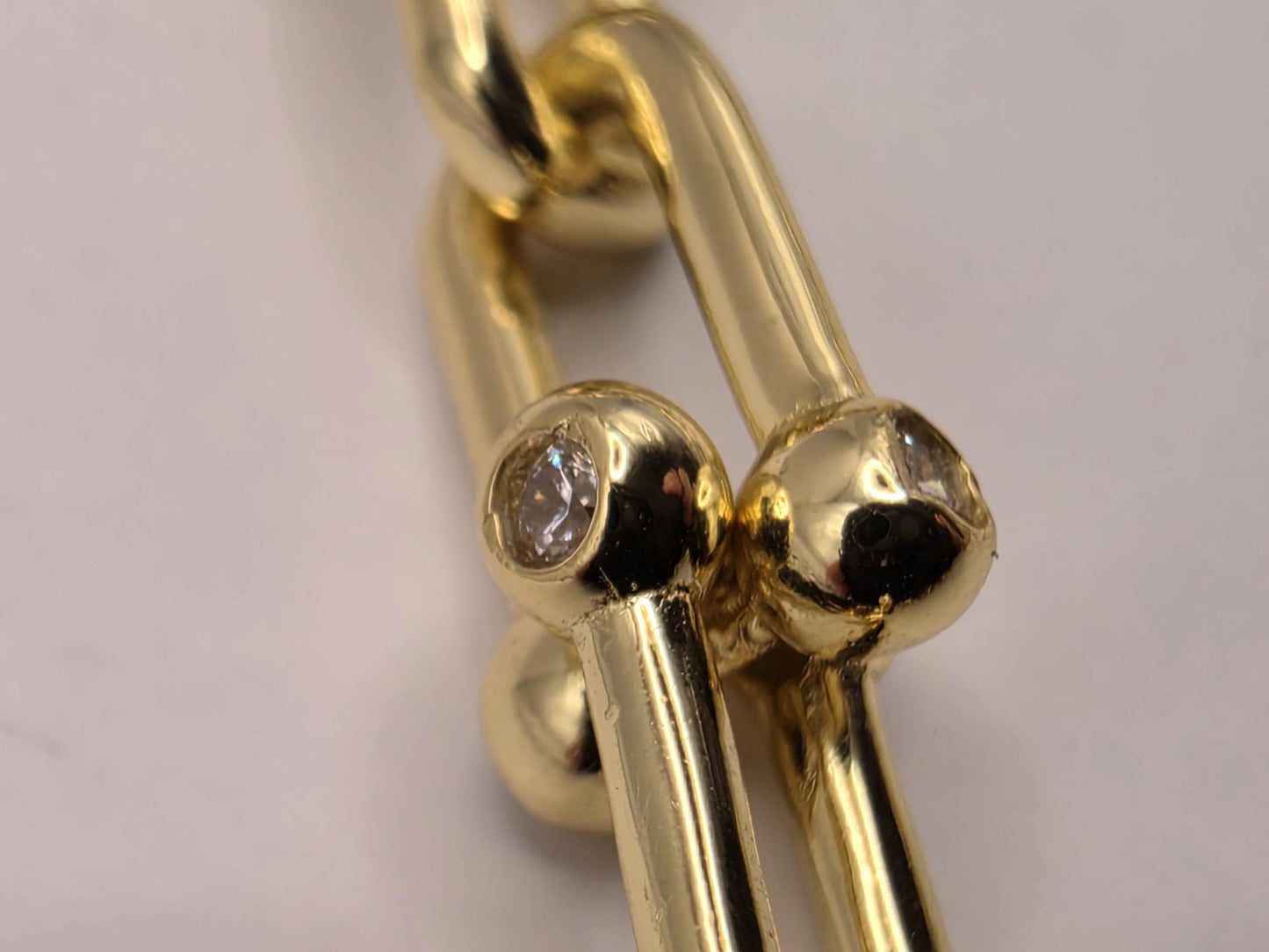 Gold Plated Sterling Silver Barbell Paperclip Necklace 18 Inch 6.5mm 43.1 Grams Cubic Zirconia Hardware Statement Gift