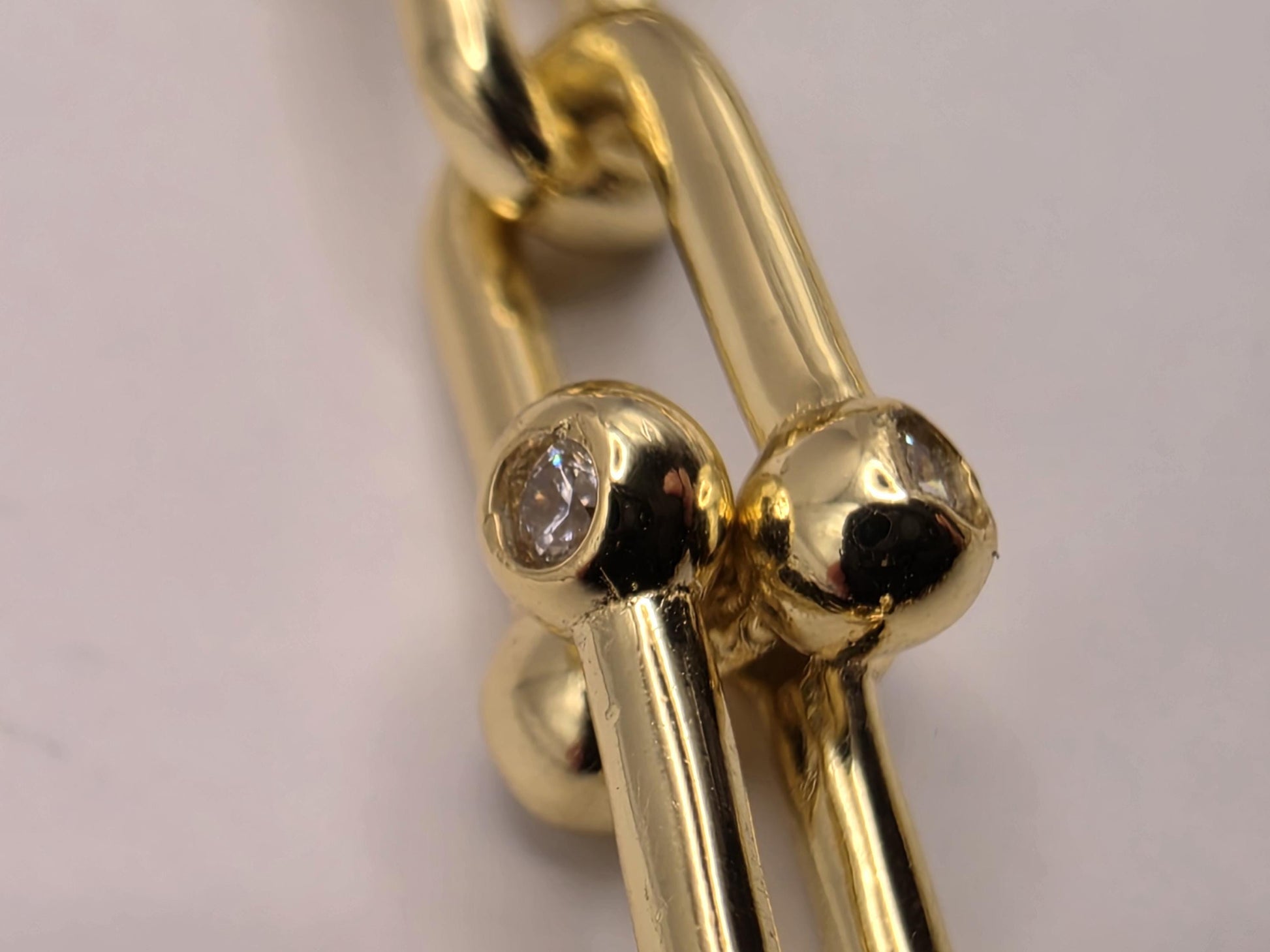 Gold Plated Sterling Silver Barbell Paperclip Necklace 18 Inch 6.5mm 43.1 Grams Cubic Zirconia Hardware Statement Gift