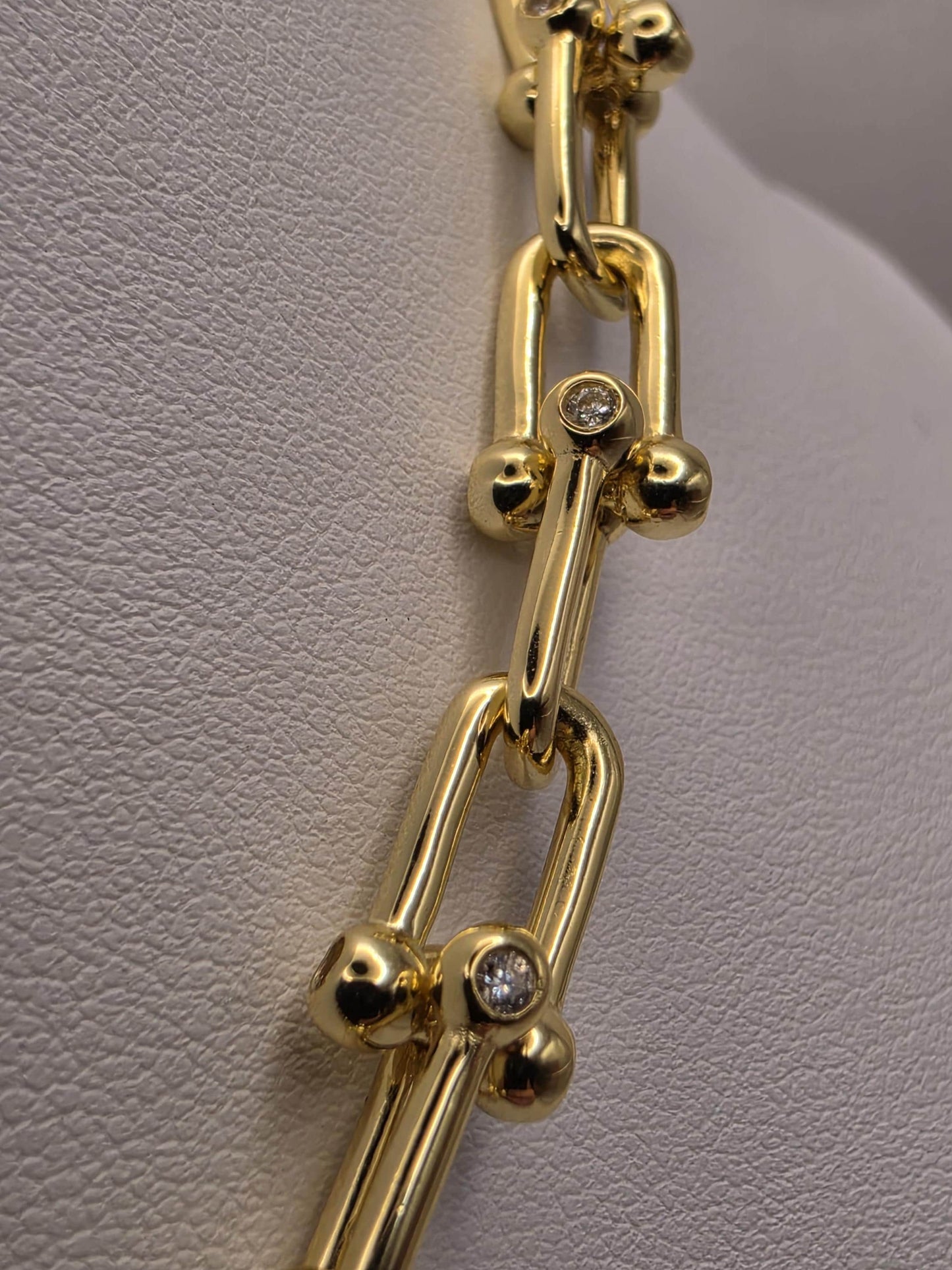 Gold Plated Sterling Silver Barbell Paperclip Necklace 18 Inch 6.5mm 43.1 Grams Cubic Zirconia Hardware Statement Gift