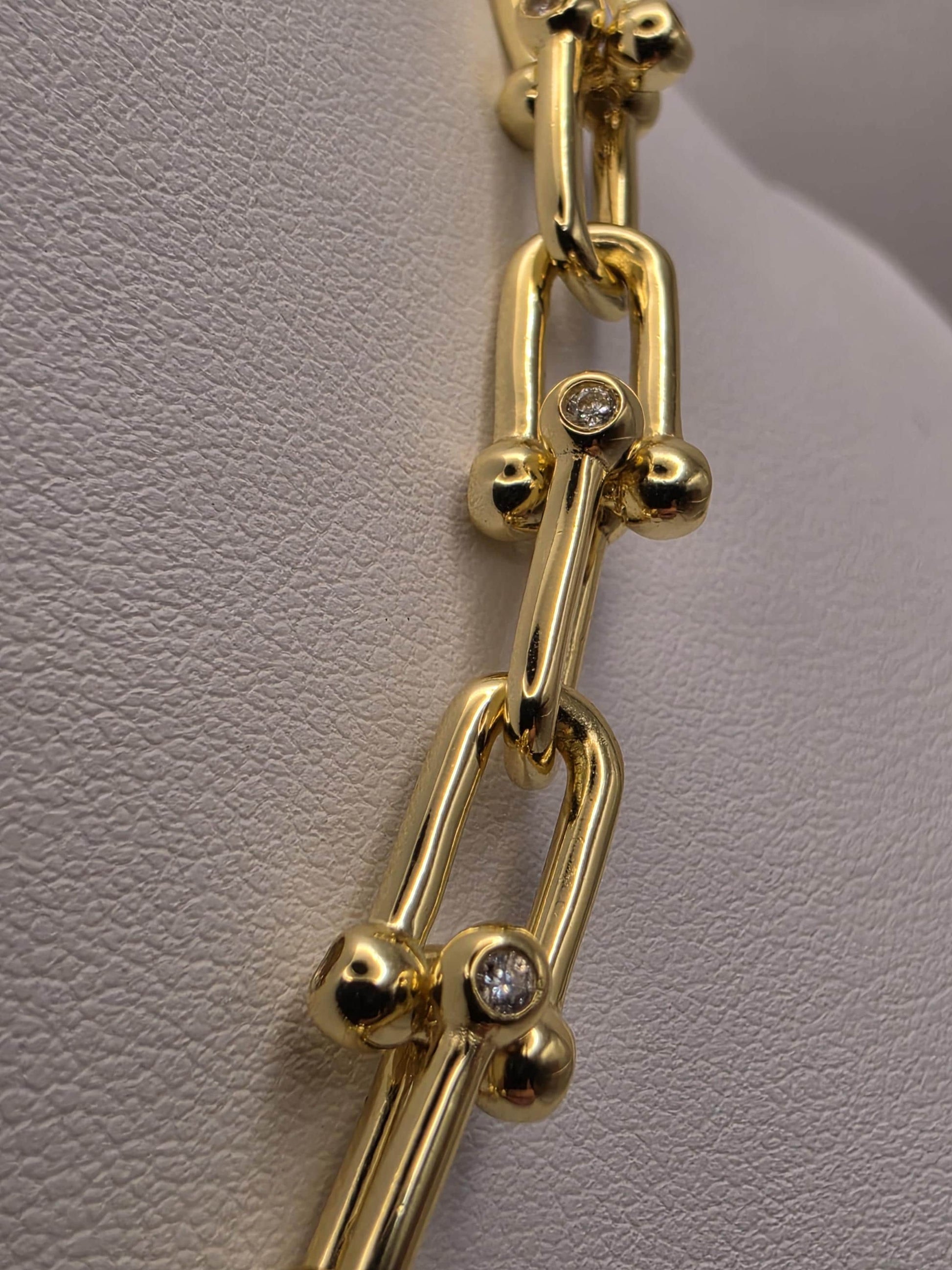 Gold Plated Sterling Silver Barbell Paperclip Necklace 18 Inch 6.5mm 43.1 Grams Cubic Zirconia Hardware Statement Gift