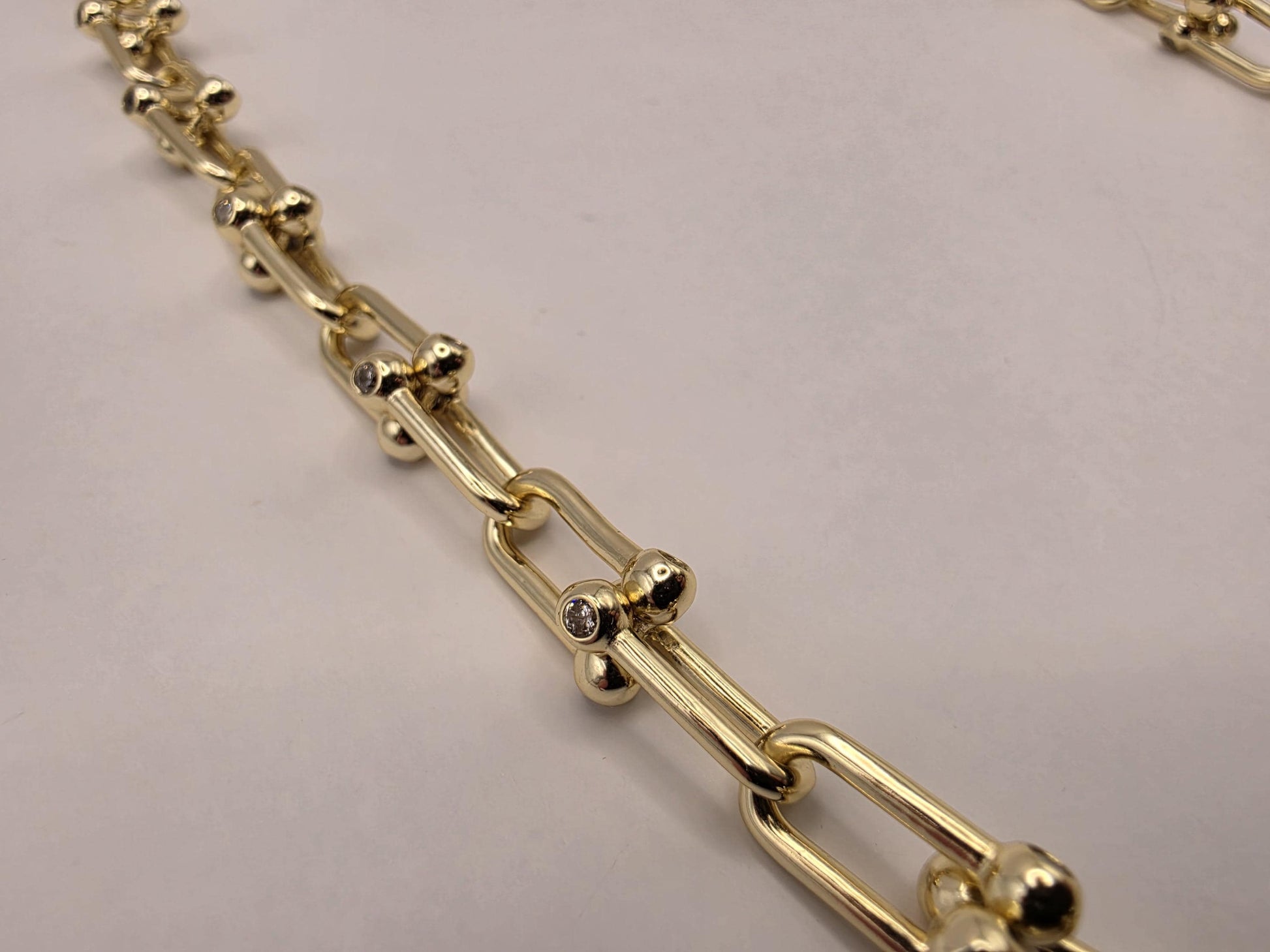 Gold Plated Sterling Silver Barbell Paperclip Necklace 19.75 Inch 6.5mm 44.2 Grams Cubic Zirconia Statement Chain