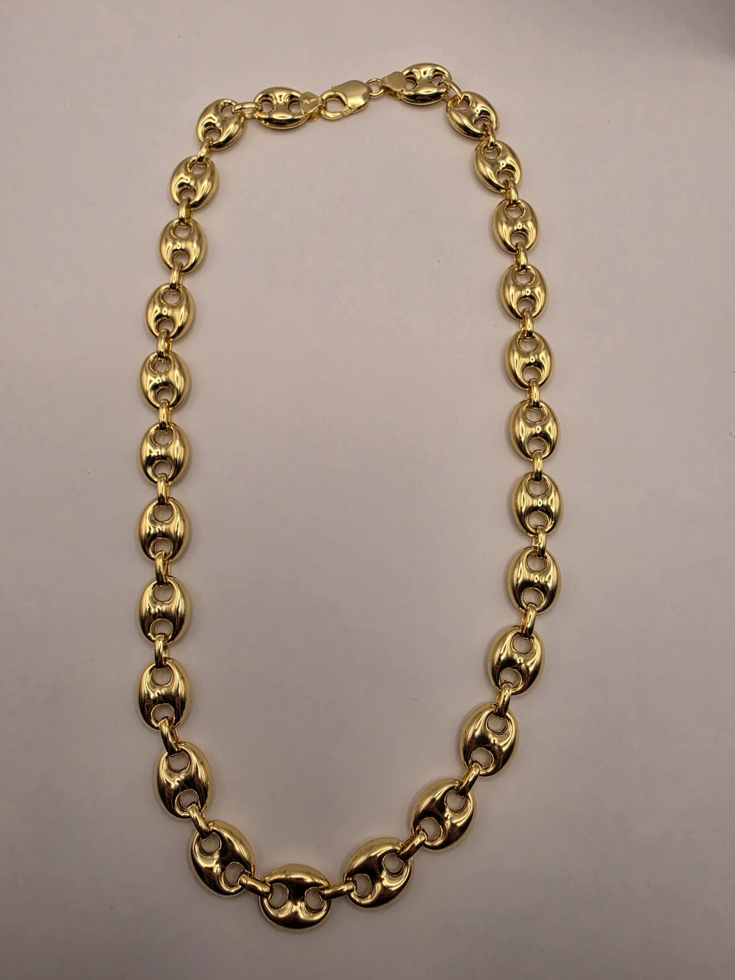 Gold Plated Sterling Silver Puffed Mariner Chain Necklace 22 Inch 14mm 57.4 Grams Heavy Anchor Link Men's Statement Gift