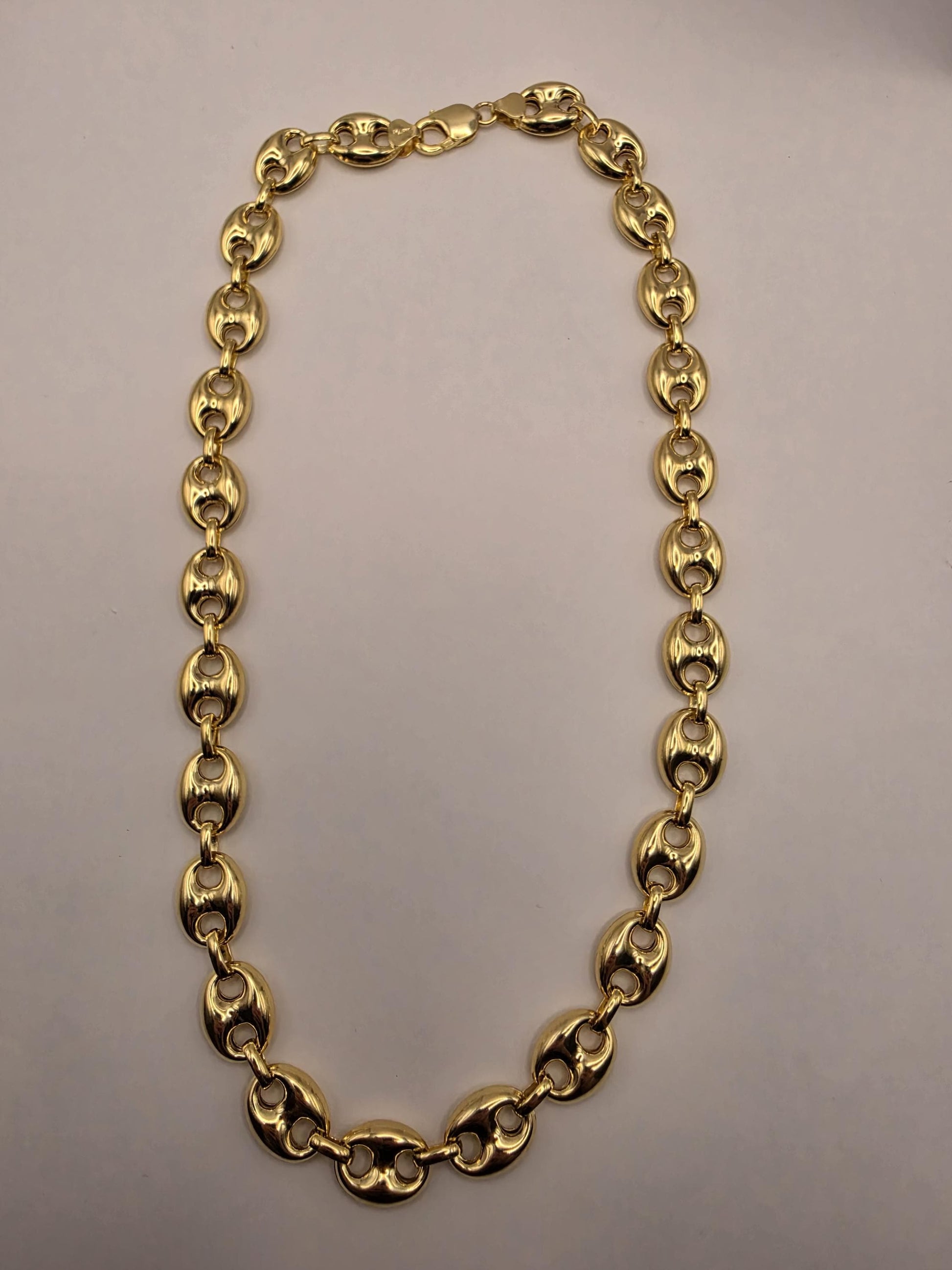 Gold Plated Sterling Silver Puffed Mariner Chain Necklace 22 Inch 14mm 57.4 Grams Heavy Anchor Link Men's Statement Gift