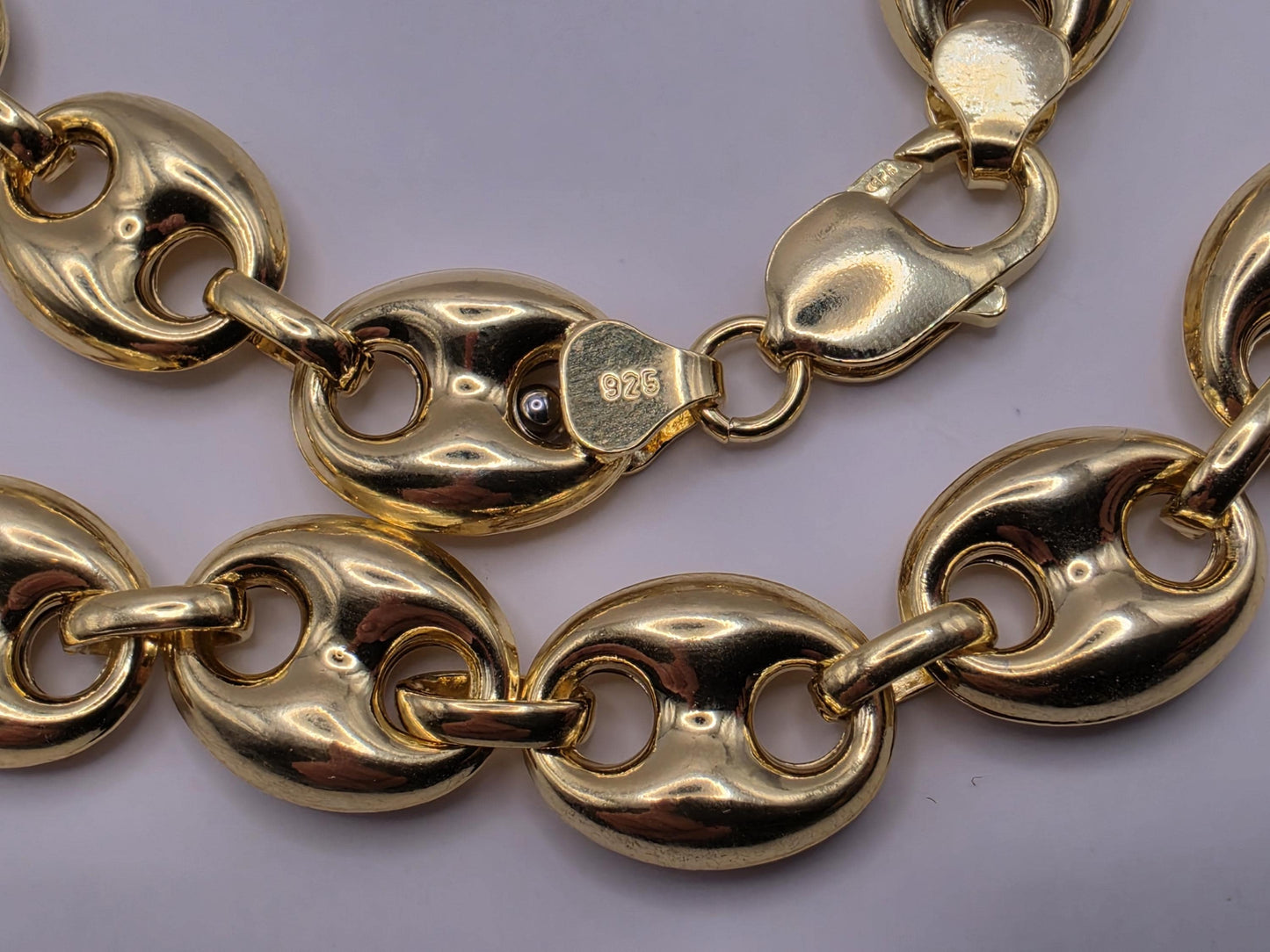 Gold Plated Sterling Silver Puffed Mariner Chain Necklace 20.5 Inch 14.2mm 53.8 Grams Heavy Anchor Link Statement Gift