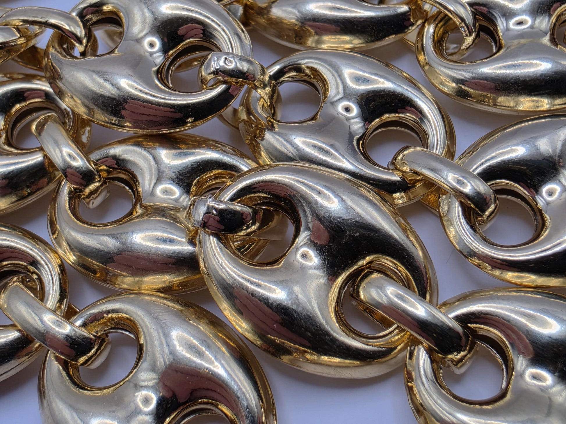Gold Plated Sterling Silver Puffed Mariner Chain Necklace 20.5 Inch 14.2mm 53.8 Grams Heavy Anchor Link Statement Gift