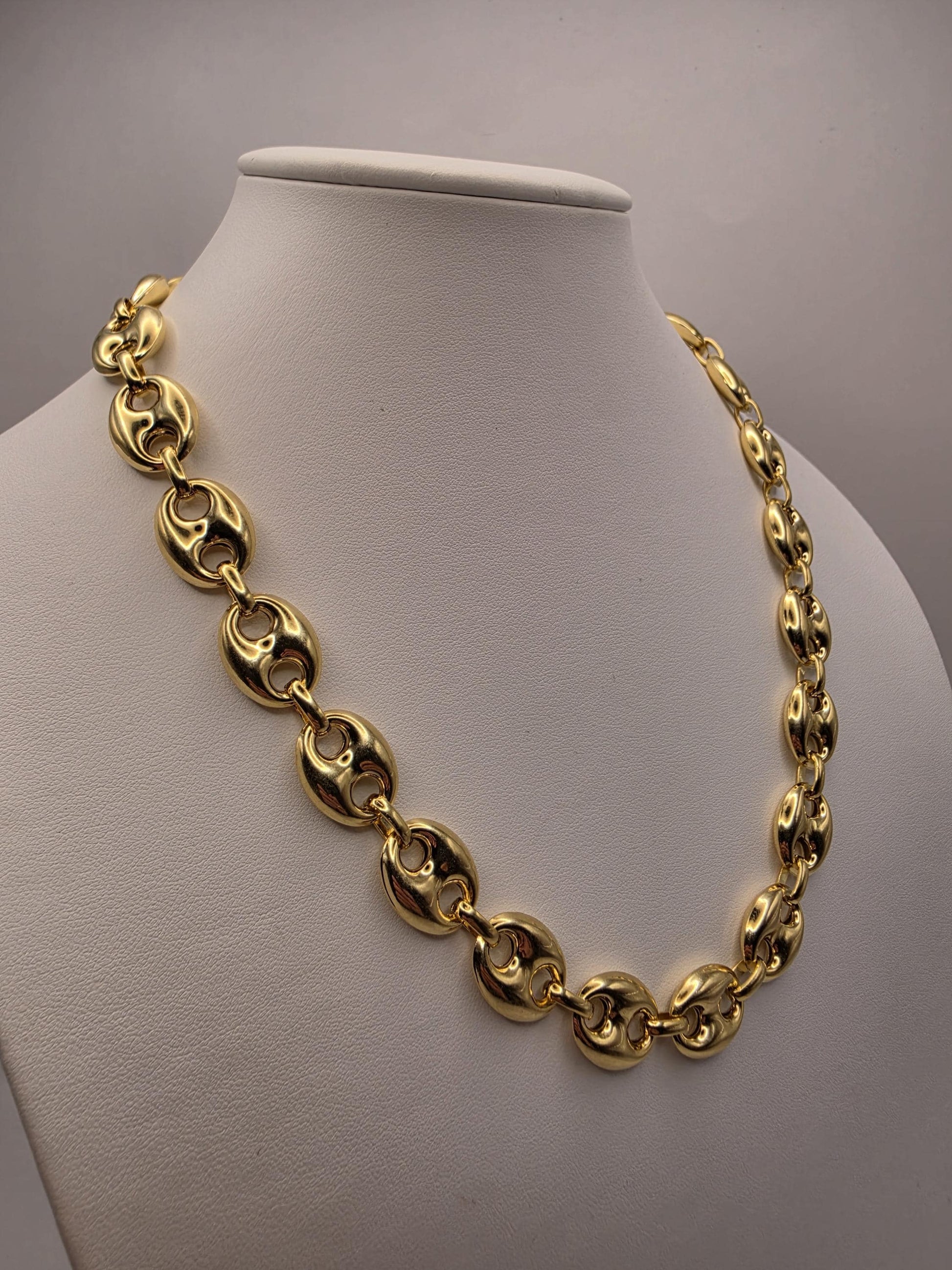 Gold Plated Sterling Silver Puffed Mariner Chain Necklace 20.5 Inch 14.2mm 53.8 Grams Heavy Anchor Link Statement Gift