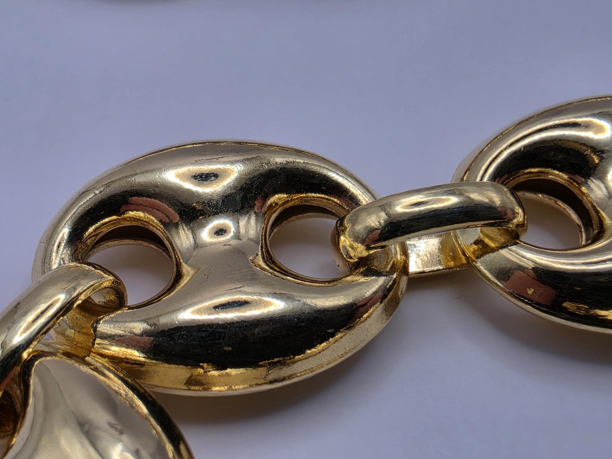 Gold Plated Sterling Silver Puffed Mariner Chain Necklace 18 Inch 14.2mm 47.4 Grams Heavy Anchor Link Collar Statement Gift