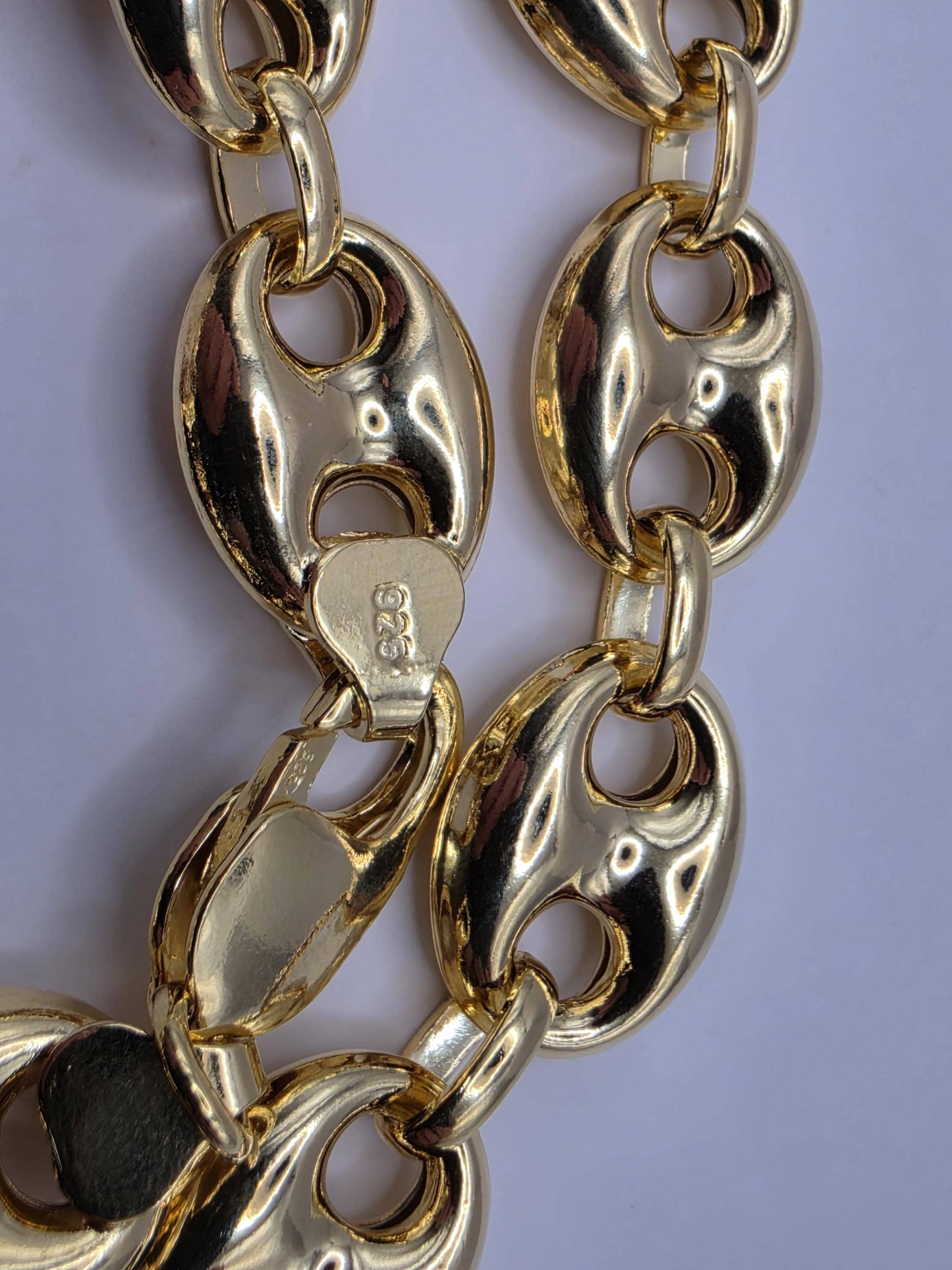 Gold Plated Sterling Silver Puffed Mariner Chain Necklace 18 Inch 14.2mm 47.4 Grams Heavy Anchor Link Collar Statement Gift
