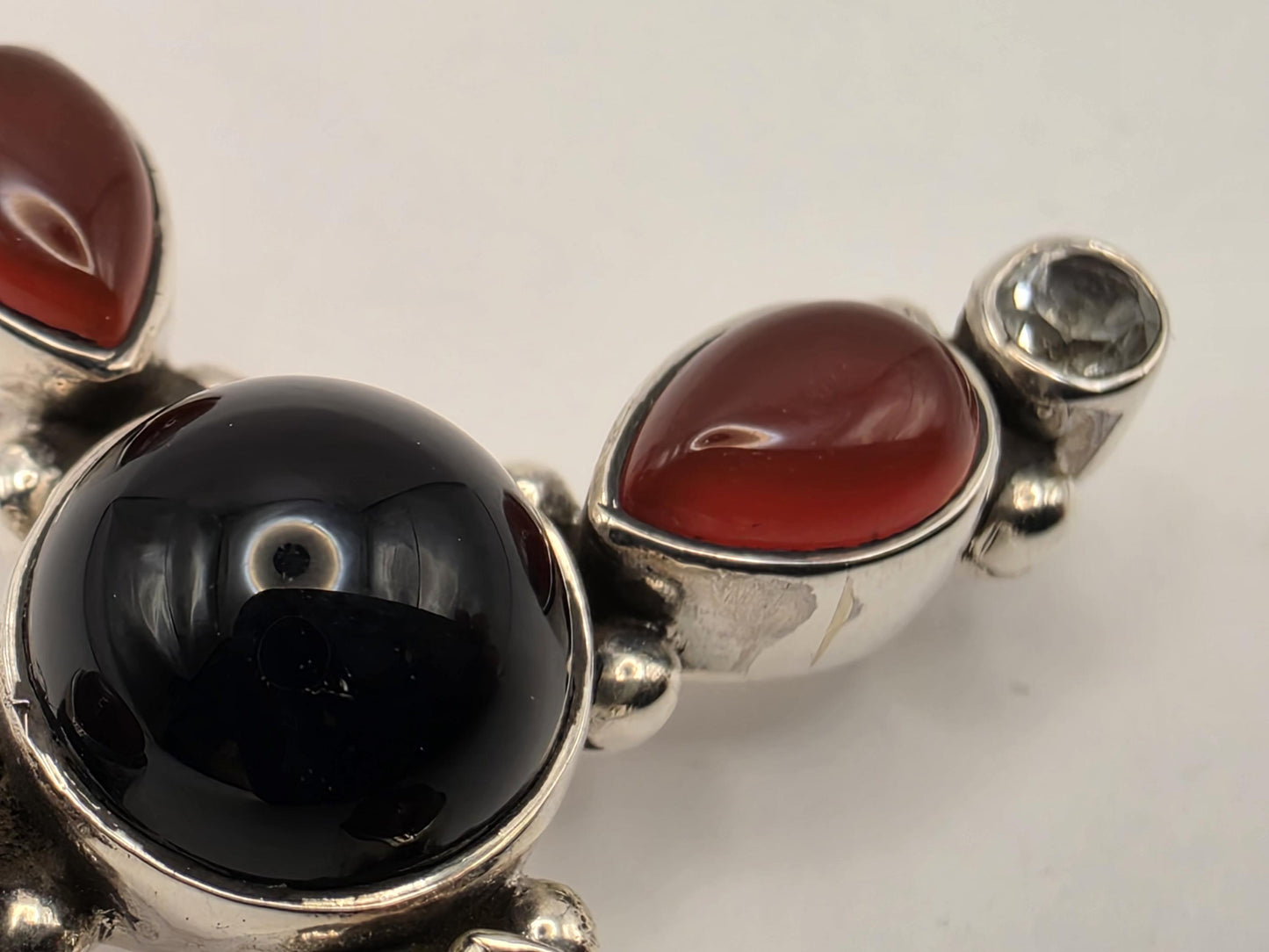 Genuine Carnelian Black Onyx Cross Pendant 925 Sterling Silver CZ Accent 2 Inch Bali Gemstone Religious Jewelry Gift