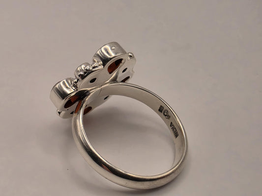Genuine Carnelian Black Onyx Ring 925 Sterling Silver Size 10 CZ Floral Cluster Bali Statement Gemstone Jewelry Gift