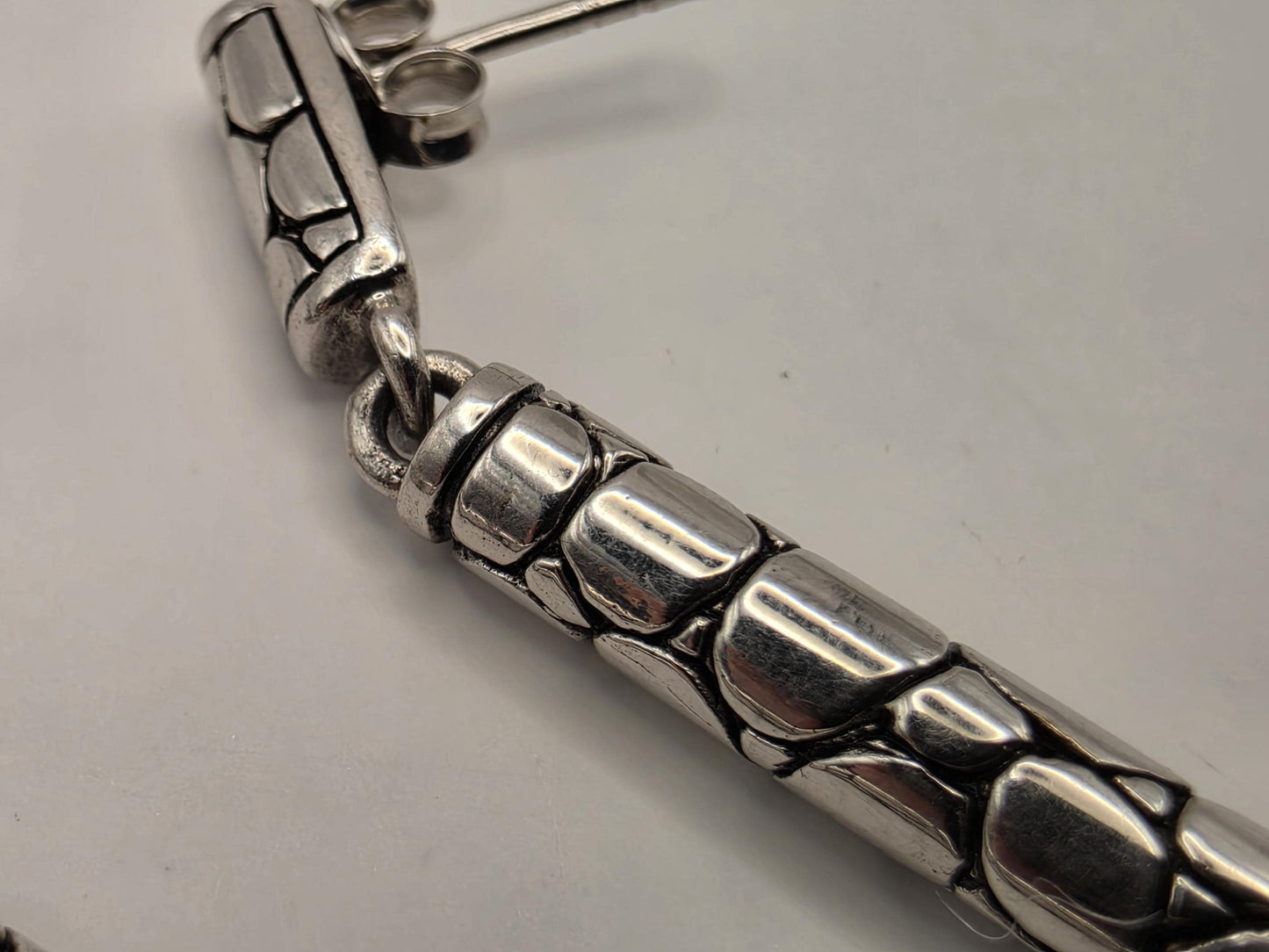 Sterling Silver Woven Bar Drop Earrings 2 Inch Bali Oxidized Link Dangle 11.1 Grams Geometric Statement Gift for Her
