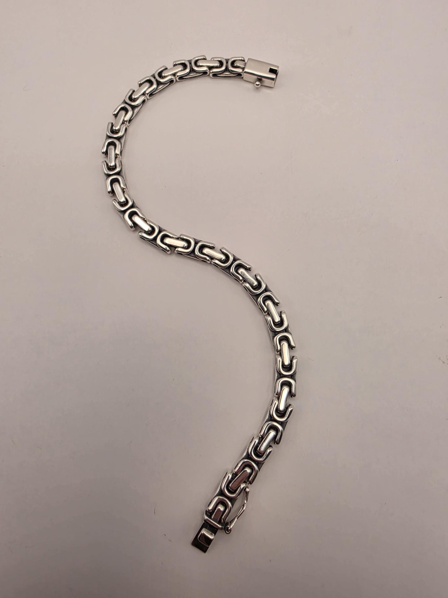Sterling Silver Greek Key Bracelet 9 Inch 6.25mm Mens Meander Link 27.4 Grams Oxidized Geometric Chain Gift for Him