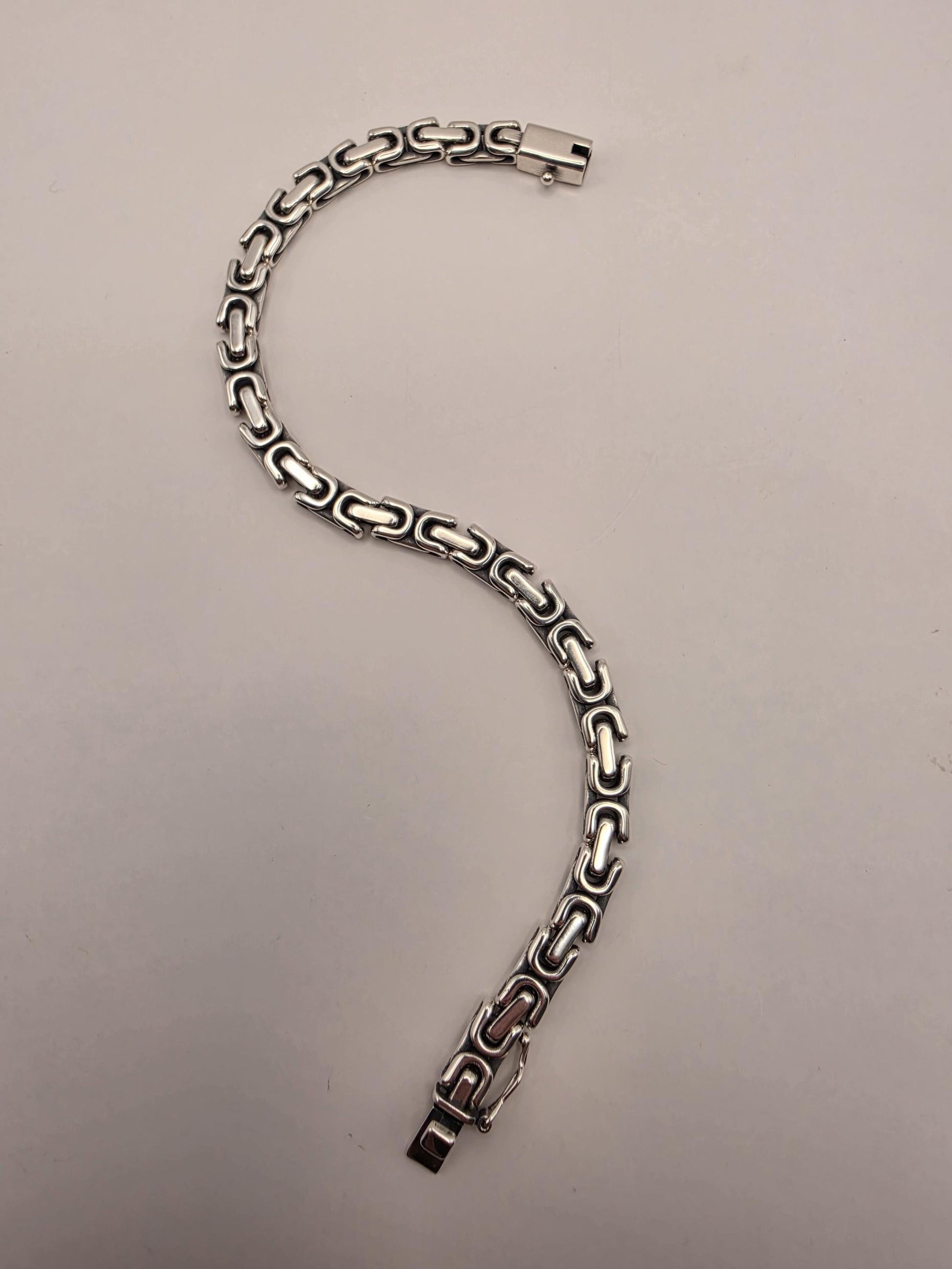 Sterling Silver Greek Key Bracelet 9 Inch 6.25mm Mens Meander Link 27.4 Grams Oxidized Geometric Chain Gift for Him
