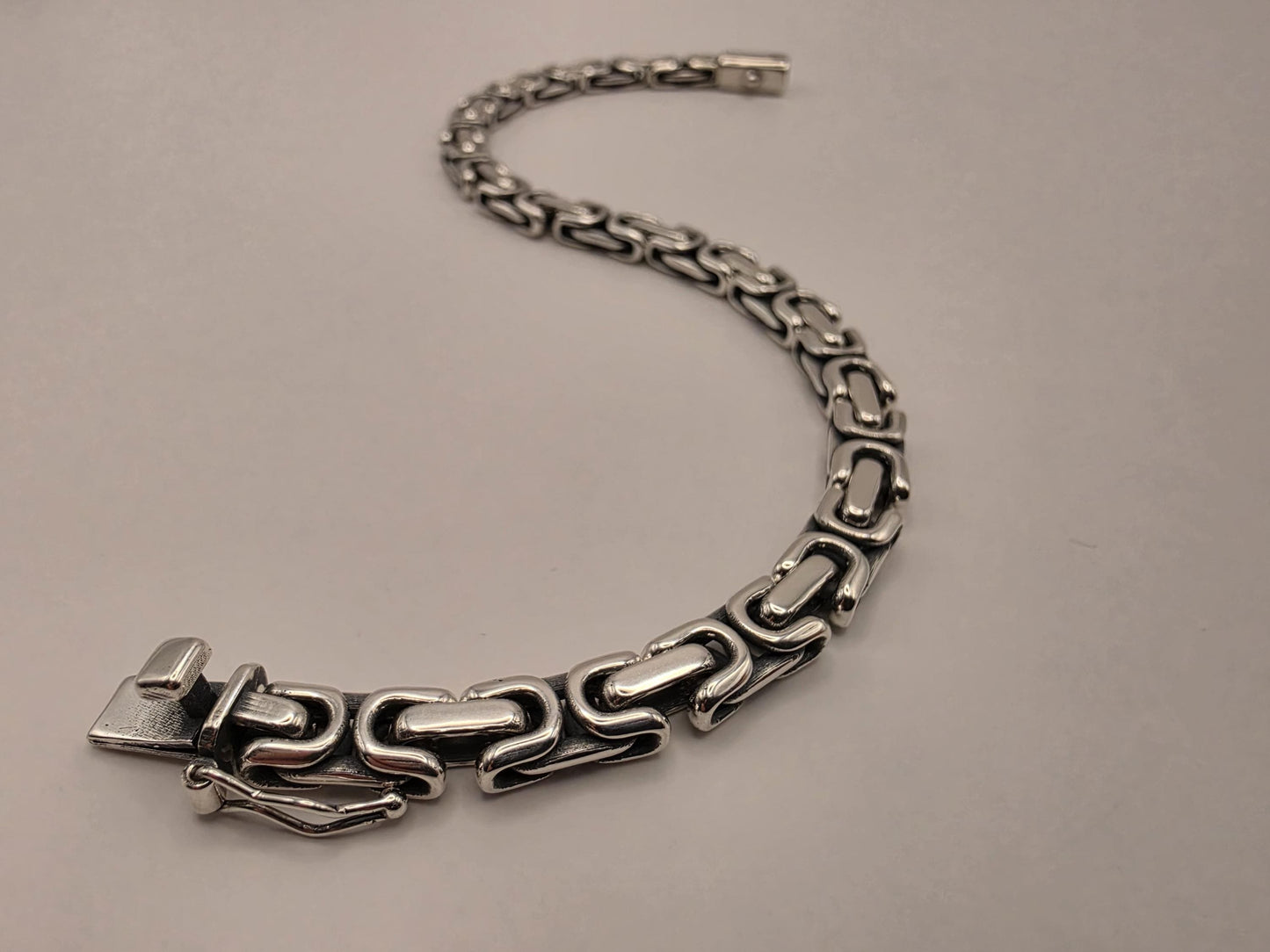 Sterling Silver Greek Key Bracelet 9 Inch 6.25mm Mens Meander Link 27.4 Grams Oxidized Geometric Chain Gift for Him