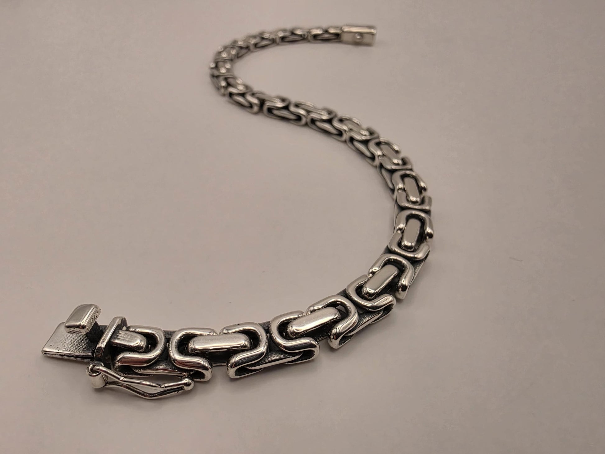 Sterling Silver Greek Key Bracelet 9 Inch 6.25mm Mens Meander Link 27.4 Grams Oxidized Geometric Chain Gift for Him